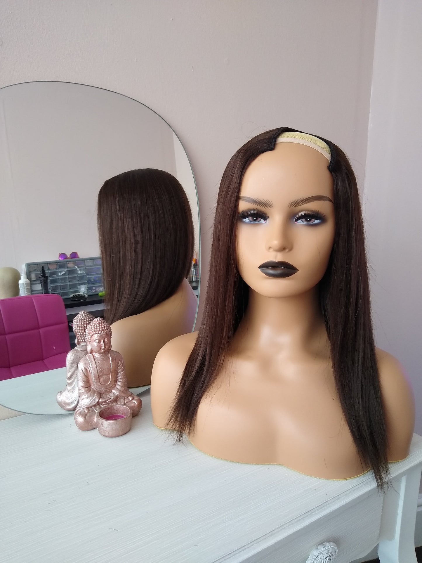 Prestige U part wig- custom- handmade- #2- darkest brown--16/20/24 inches long