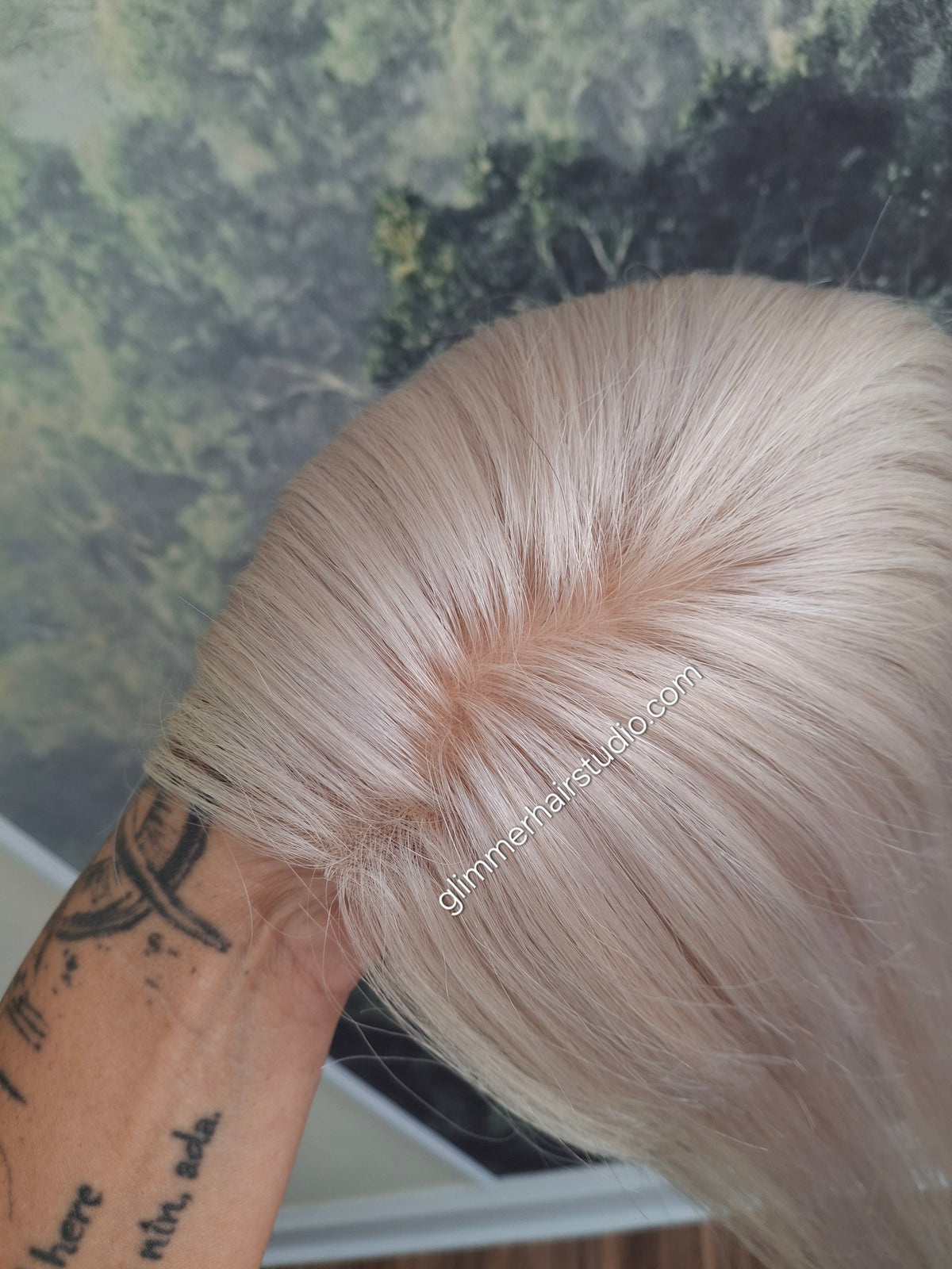 Freya silk and lace base human hair topper, ice white, 18 inches