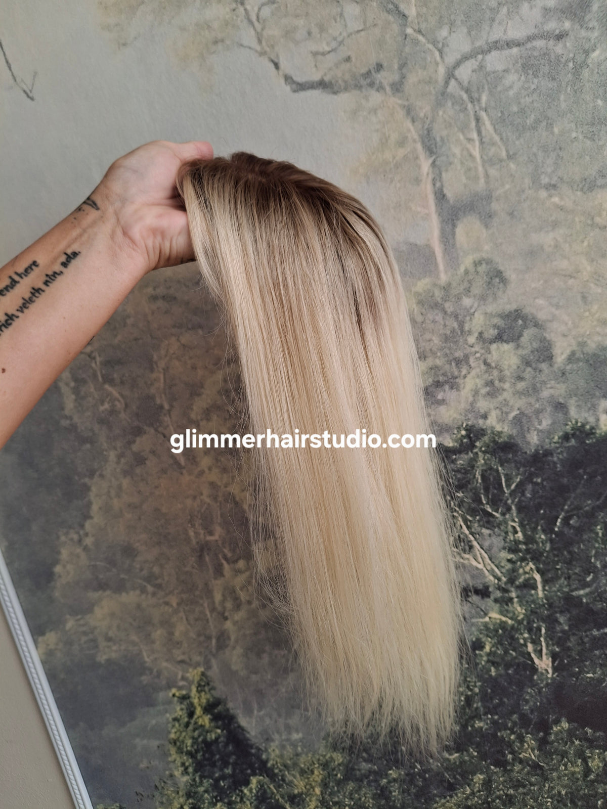 Elle silk base parting topper, 3*5 inch, rooted blonde