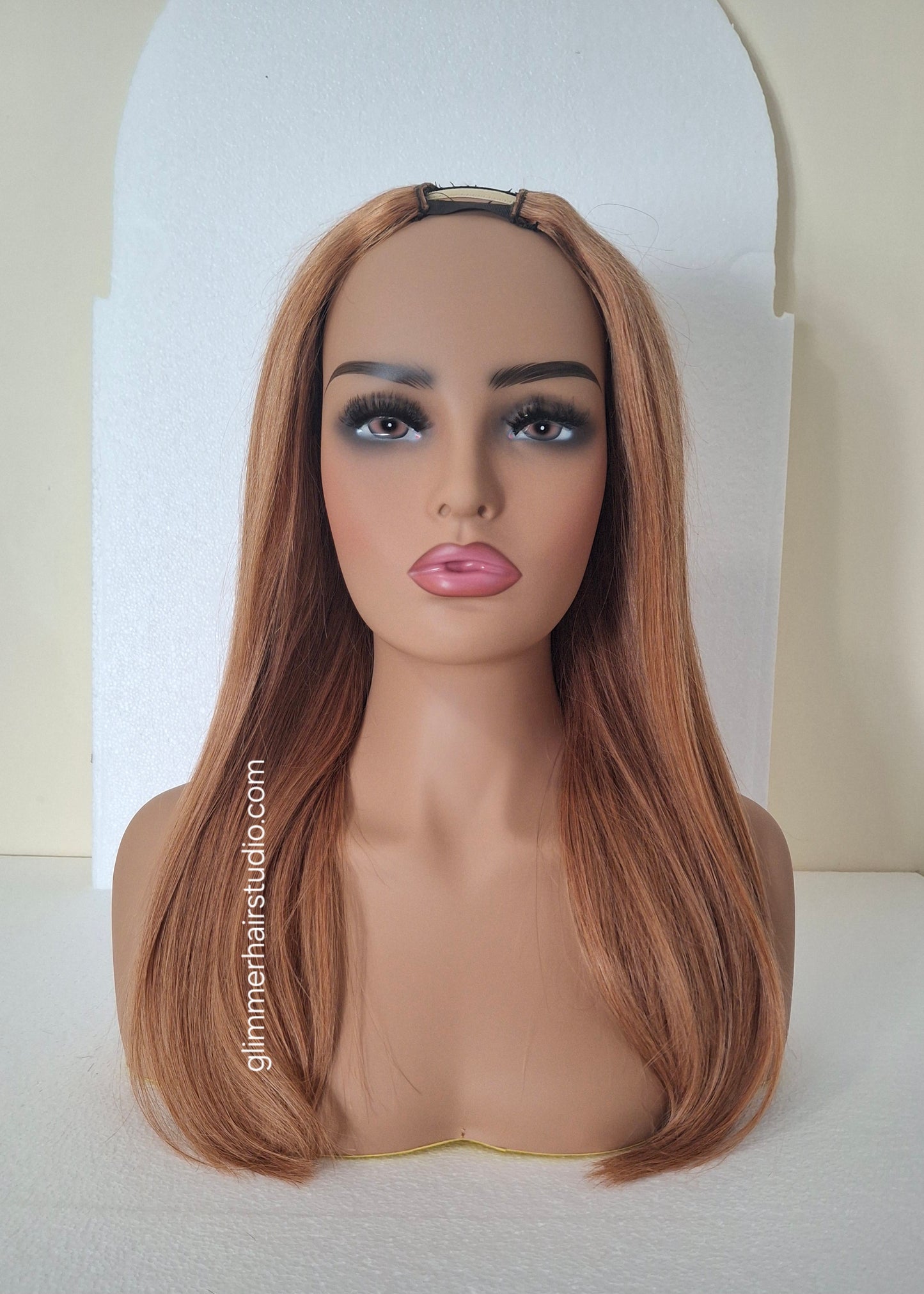 Grace U part wig, 100% human hair, #30- light auburn, 18  inches long