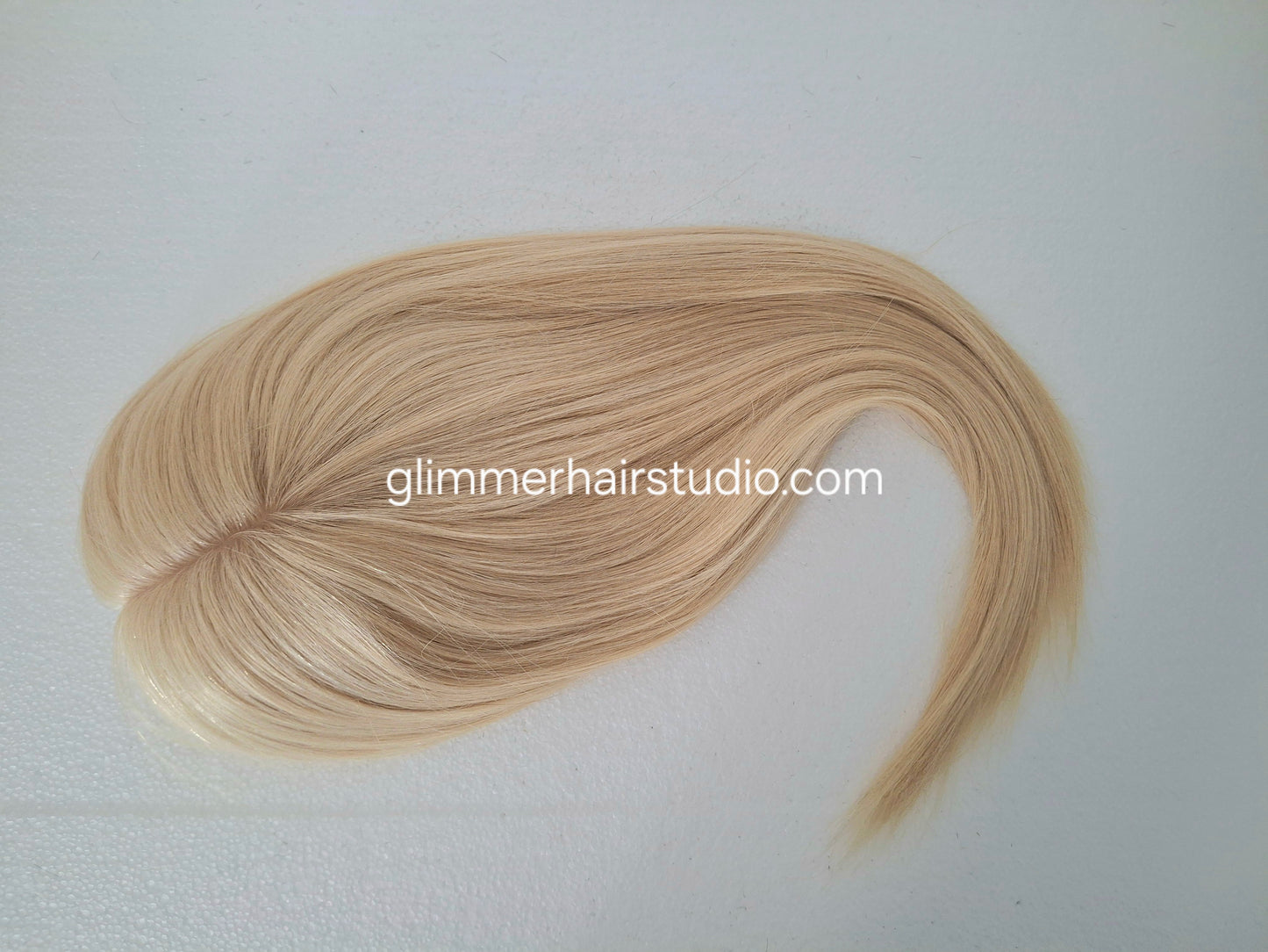 Reduced -Bella quality human hair topper, silk and weft base, lace front, 16 inches long, Sunshine blonde