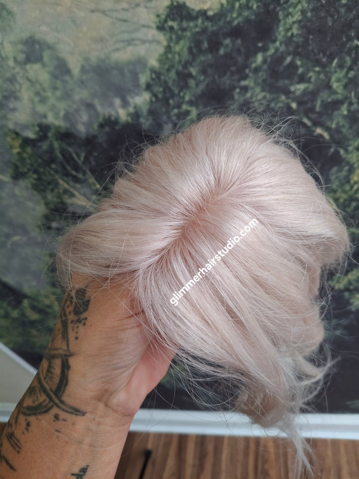 Teeny topper, silver white, silk base human hair booster, 12 inches long