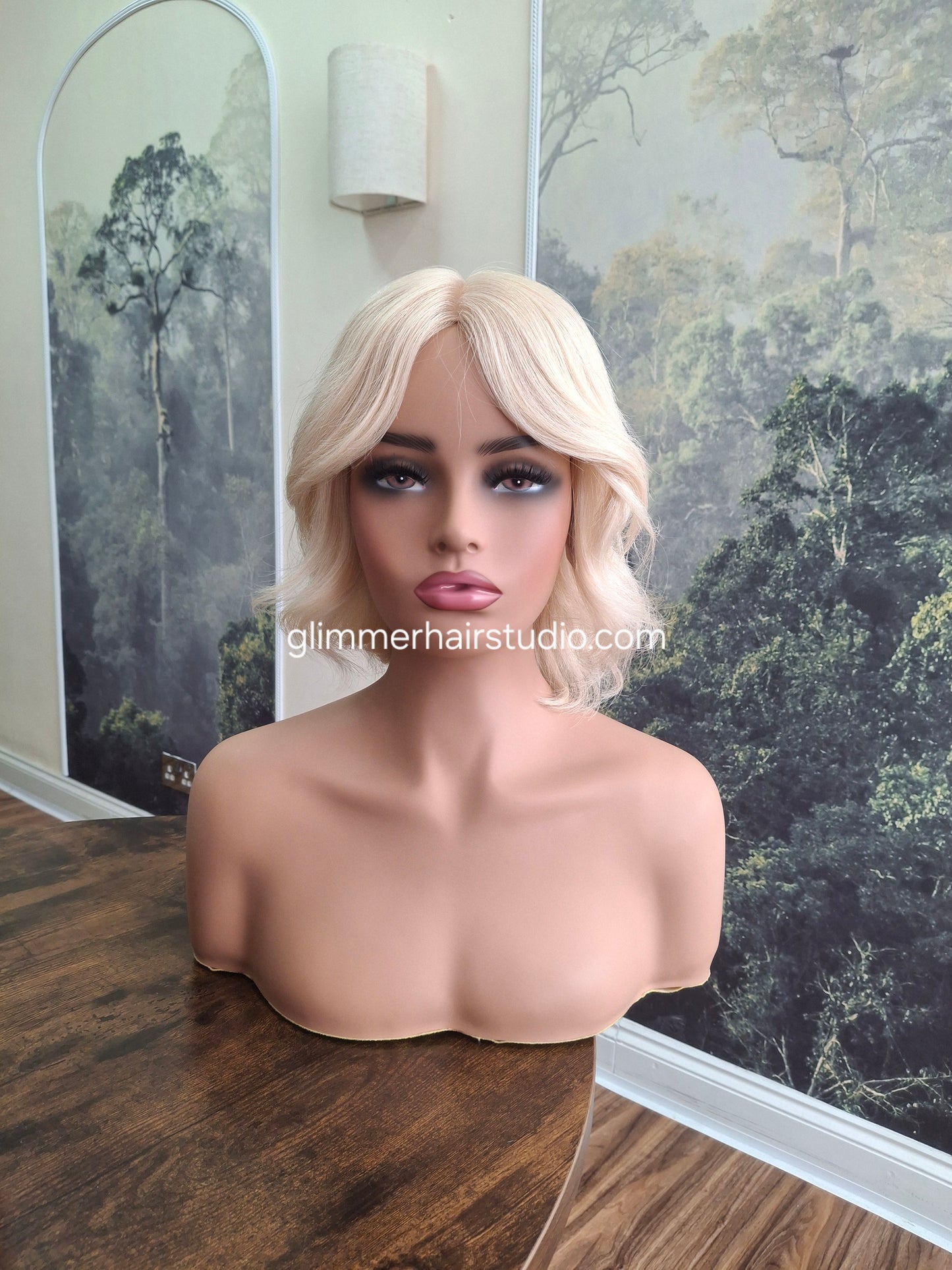 Julie human hair bob wig, fully hand tied, soft cap, M, butter cream