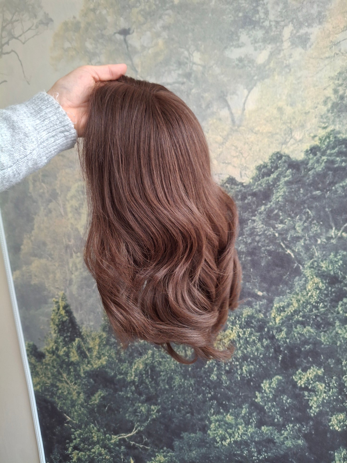 Callie topper, swiss lace closure with weft, large size, full coverage, roasted chestnut, 10 inches long