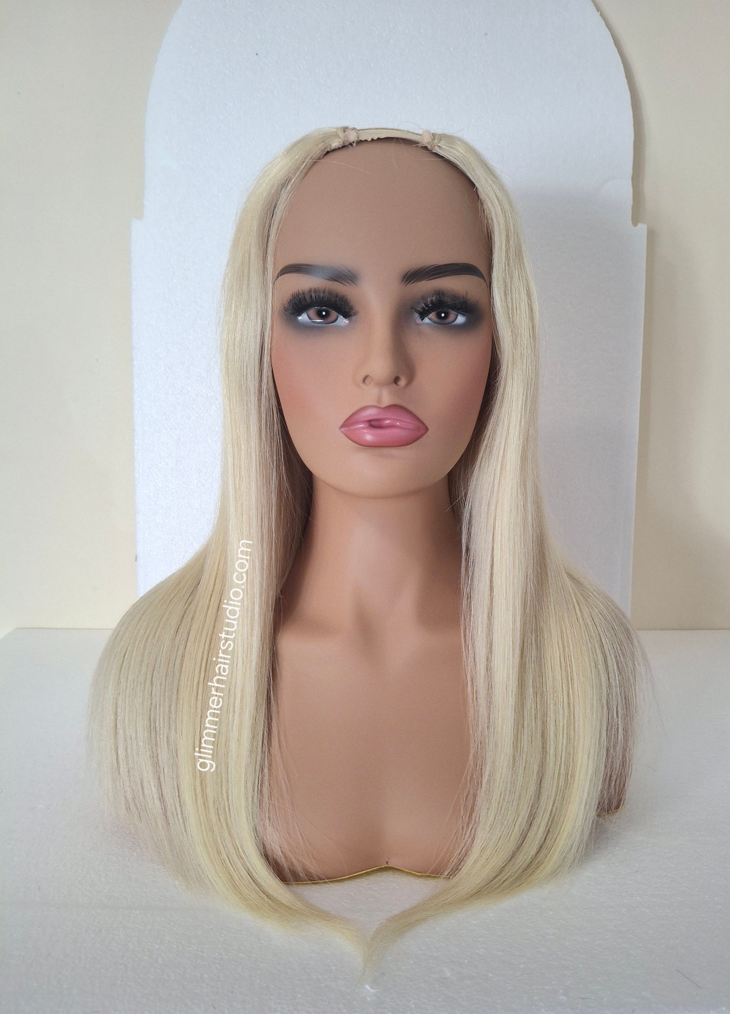 Grace U part wig, 100% human hair, #60- lightest blonde, 18  inches long