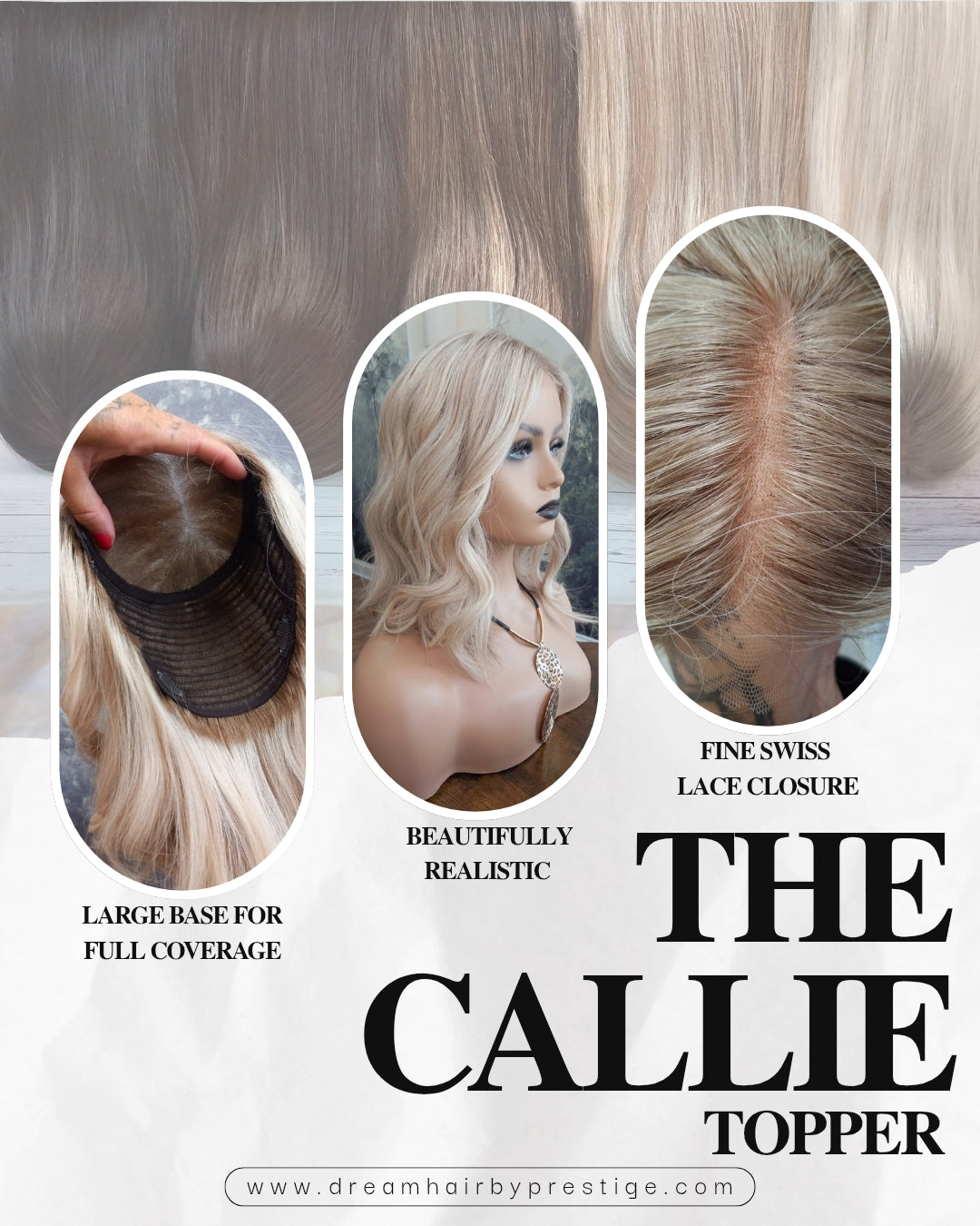 Callie topper, swiss lace closure with weft, large size, full coverage, roasted chestnut, 10 inches long