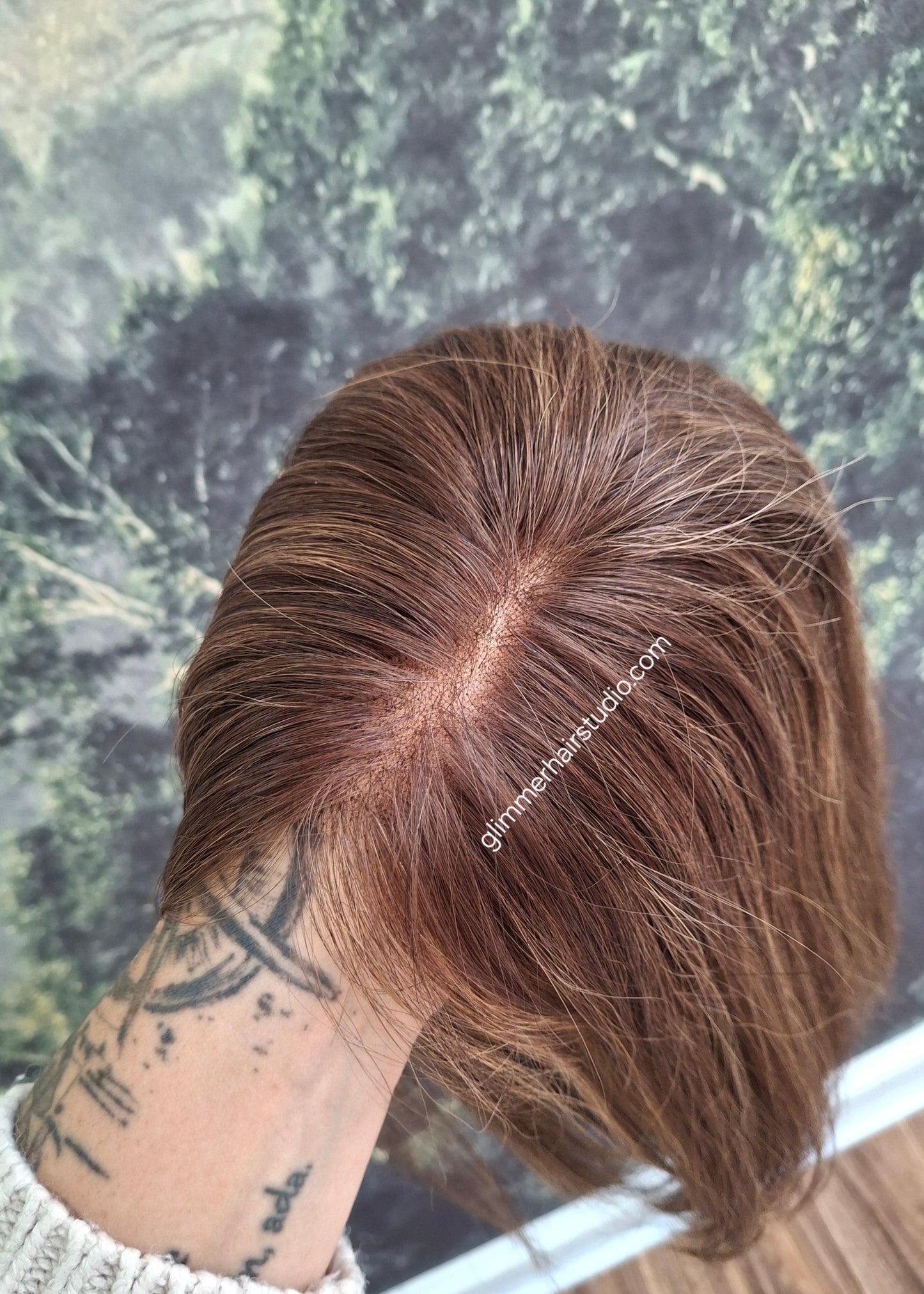 Baby Callie topper, swiss lace closure with weft, large size, full coverage, spiced coffee, 12 inches long