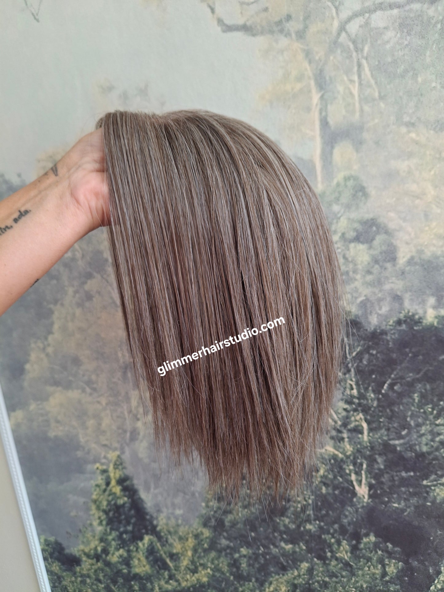 Baby Callie Fibre topper, lace closure with weft, large size, full coverage, middle grey, 12 inches long