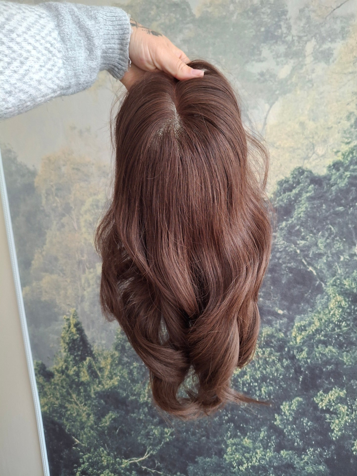 Callie topper, swiss lace closure with weft, large size, full coverage, roasted chestnut, 10 inches long