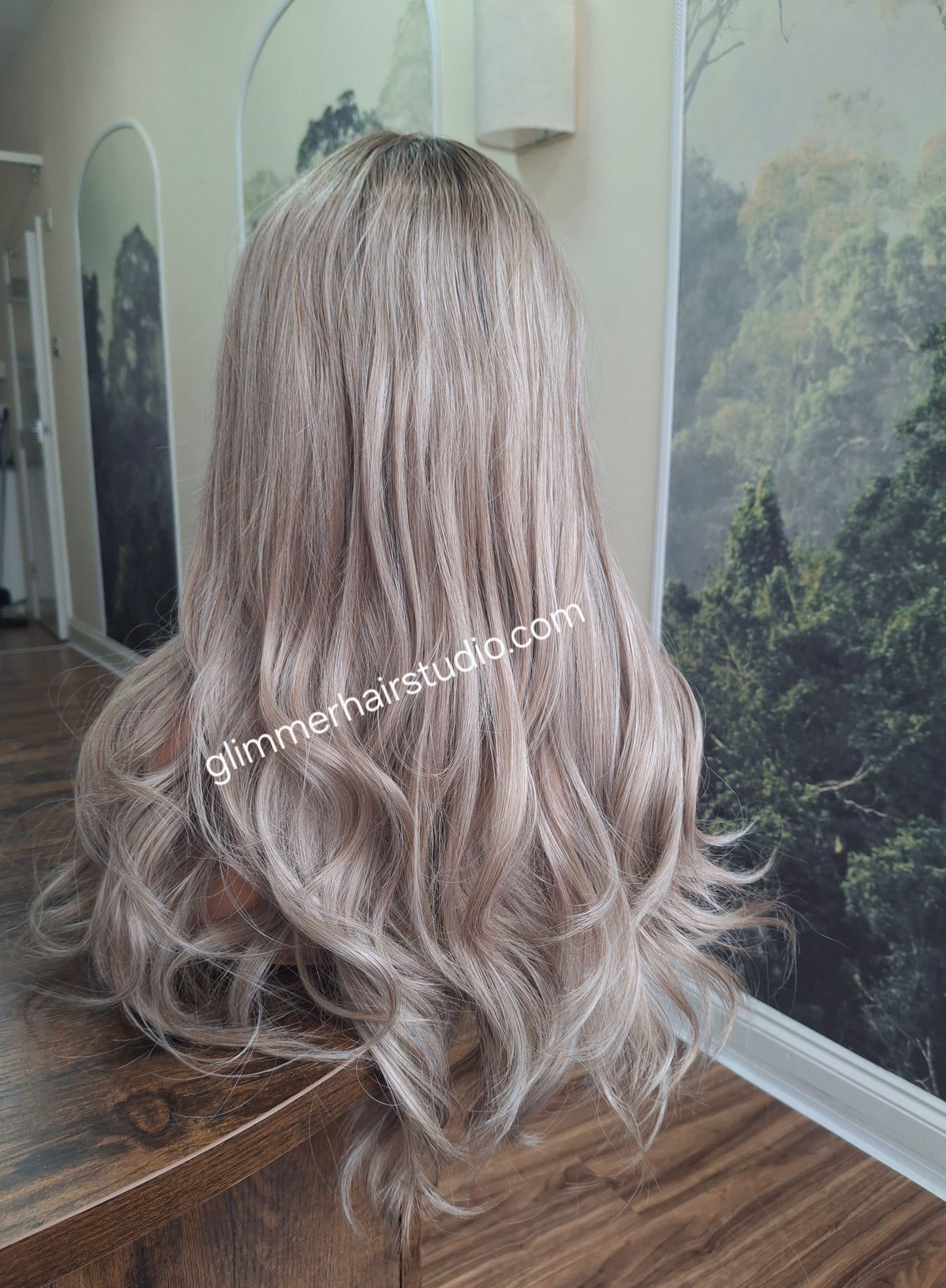 Zoe monofilament top fibre wig, bodywave texture, medium adjustable cap, smokey Joe