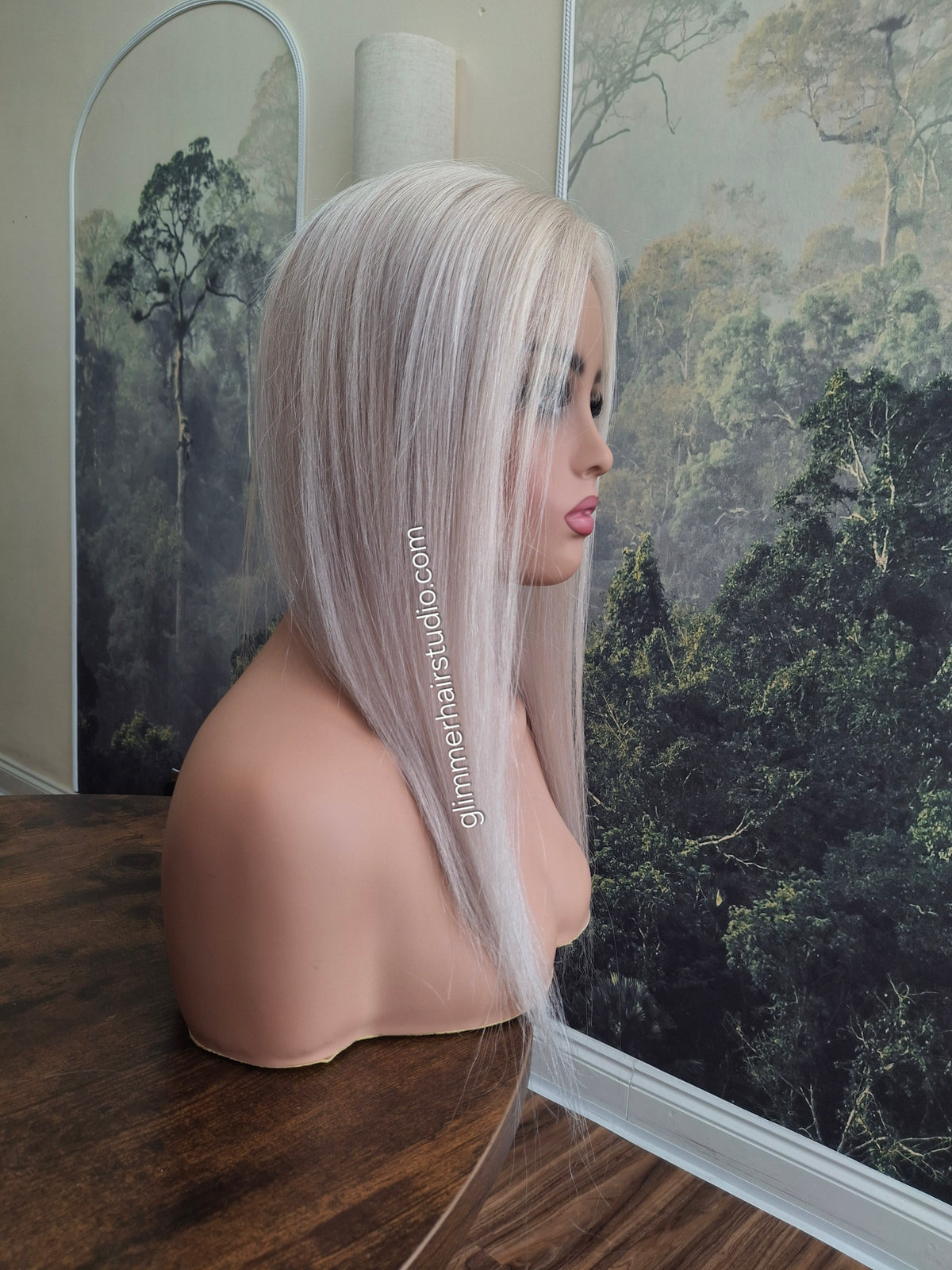 Freya silk and lace base human hair topper, ice white, 18 inches