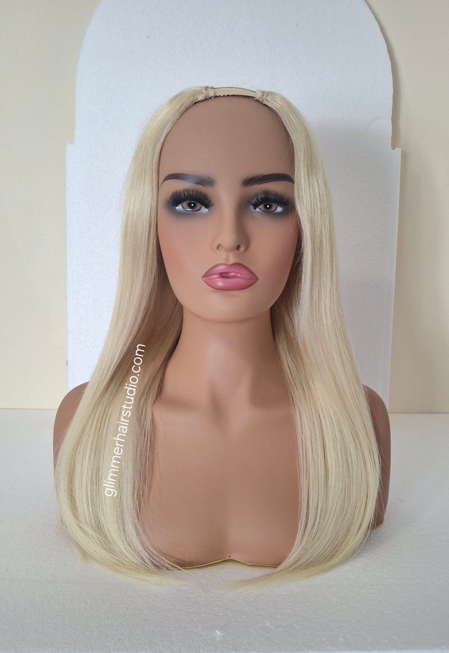 Grace U part wig, 100% human hair, #60- lightest blonde, 18  inches long