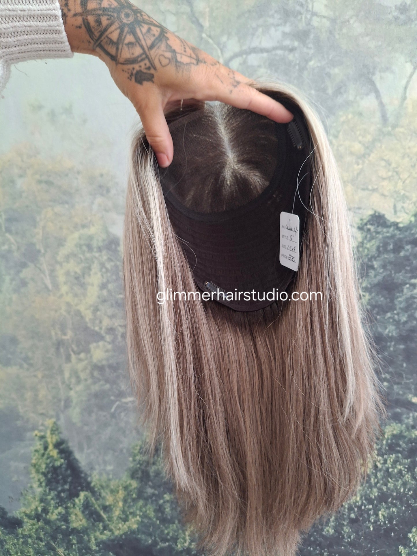 Callie topper, CLOSED lace topper with weft, large size, full coverage, smoke and ash, 12 inches long