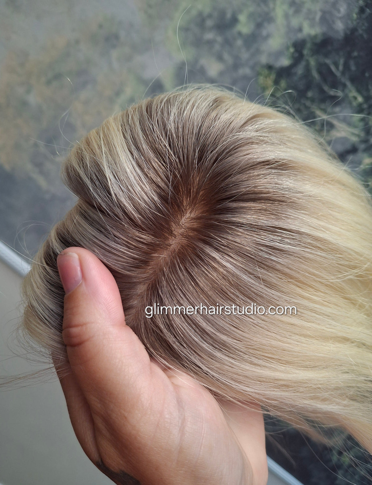 Teeny topper, light rooted blonde silk base human hair booster, 12 inches long