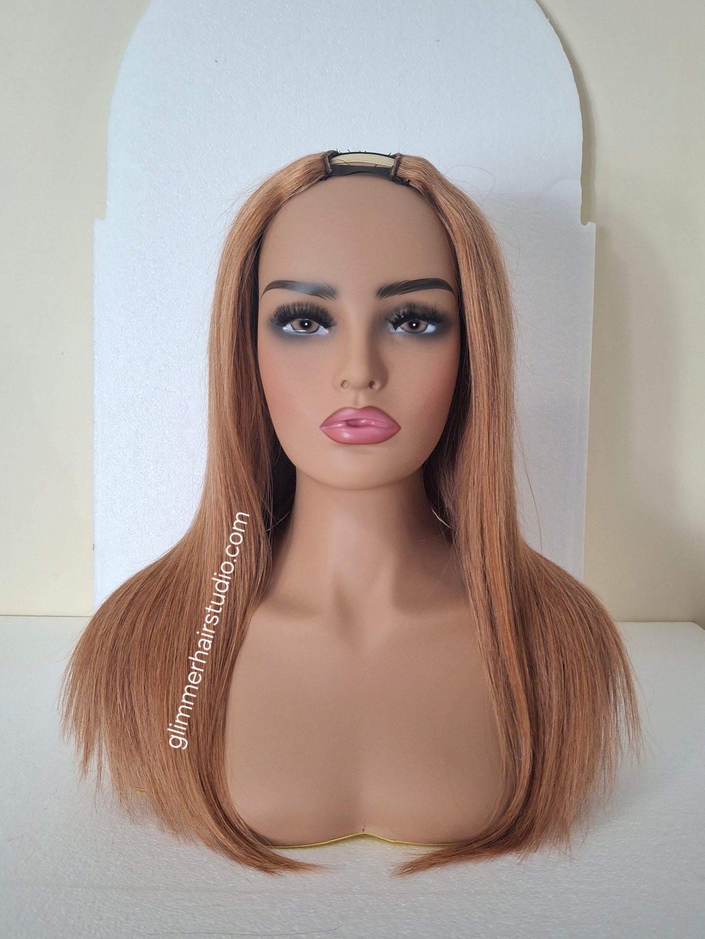 Grace U part wig, 100% human hair, #30- light auburn, 18  inches long