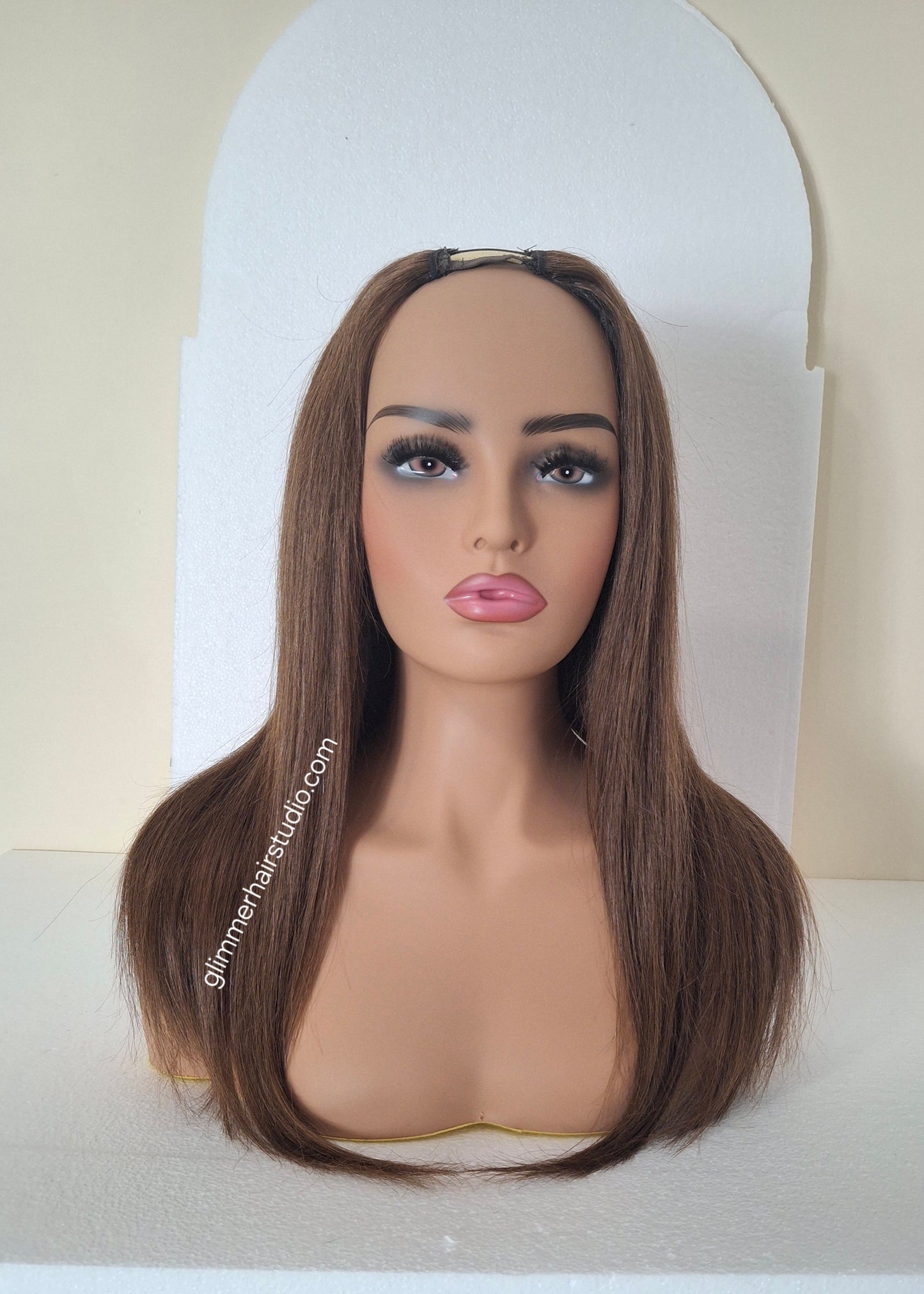 Grace U part wig, 100% human hair, #4- dark brown, 18 inches long