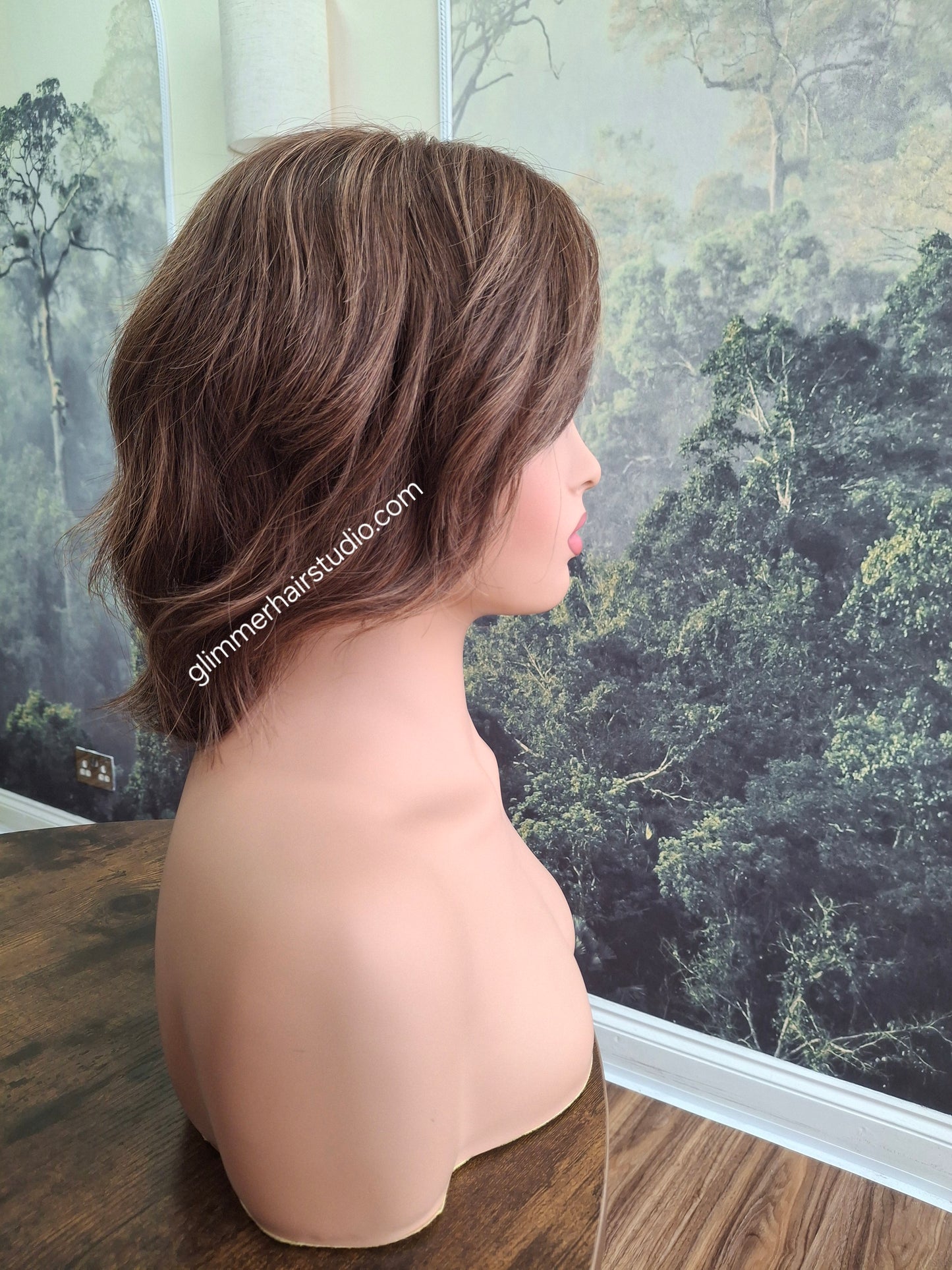 Julie human hair bob wig, fully hand tied, soft cap, M, Caramel Mocha