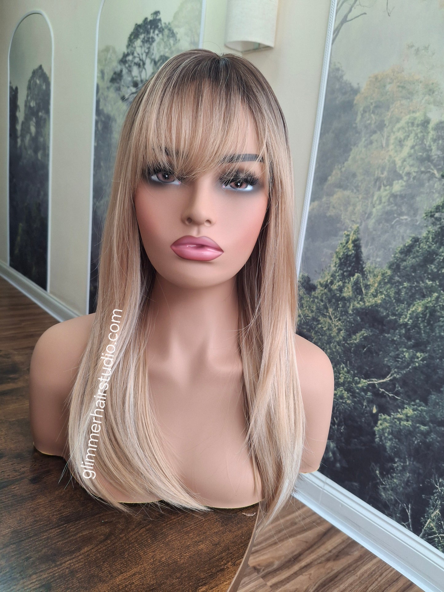 Amy budget friendly fibre wig, layers,  rooted sahara blonde mix, Medium adjustable cap