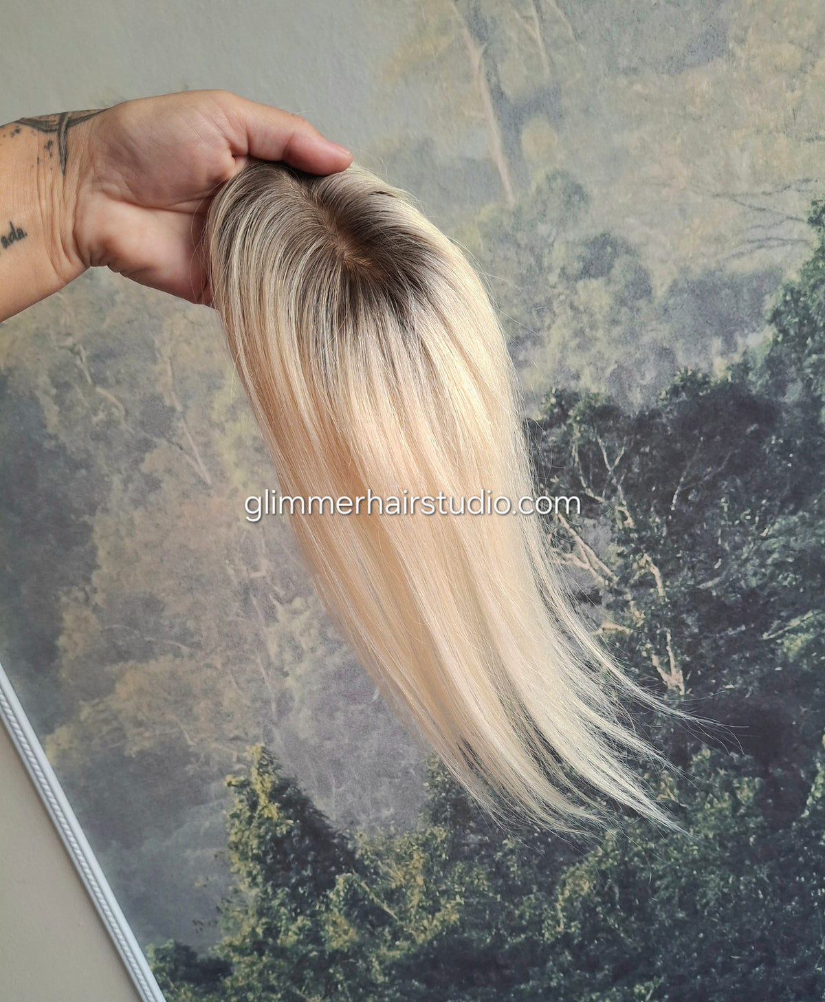 Teeny topper, light rooted blonde silk base human hair booster, 12 inches long
