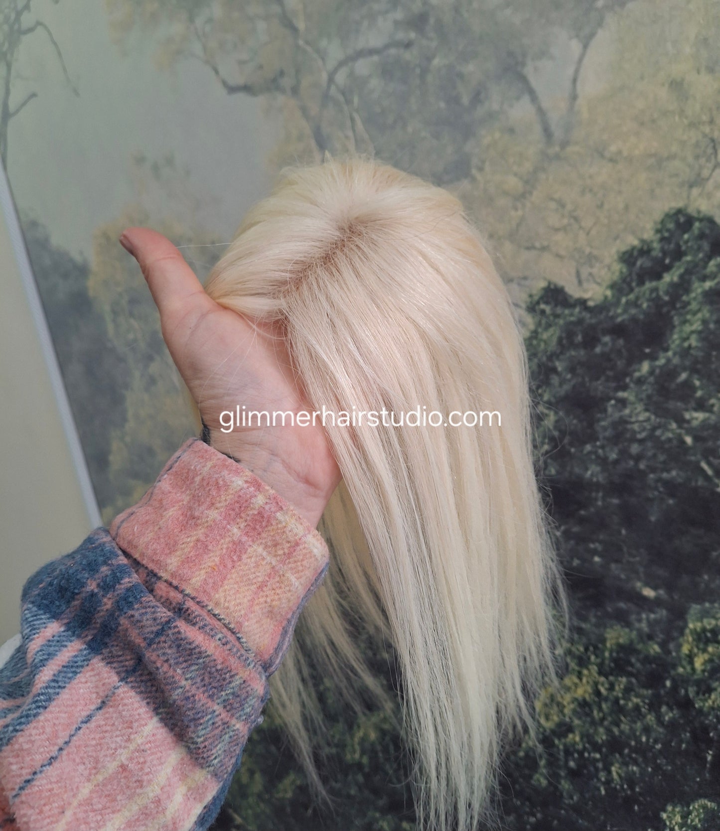 Betty lace and weft base human hair topper, small, lightweight, lightest blonde