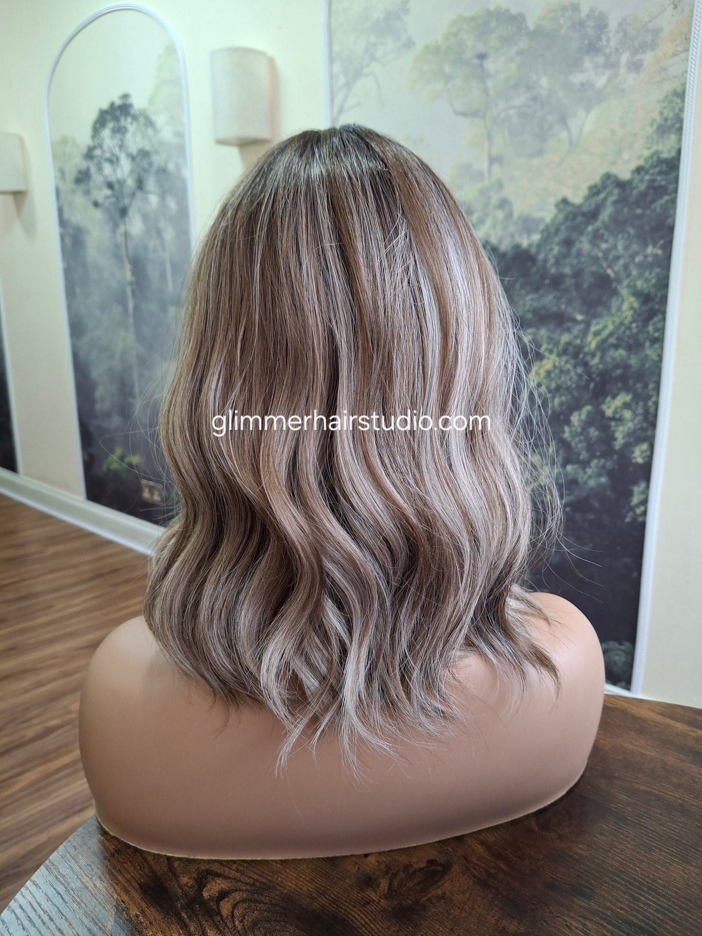 Zoe monofilament top fibre wig, wavy texture, medium adjustable cap, coffee and cream