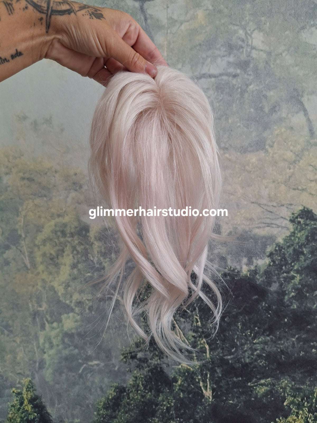 Teeny topper, silver white, silk base human hair booster, 12 inches long