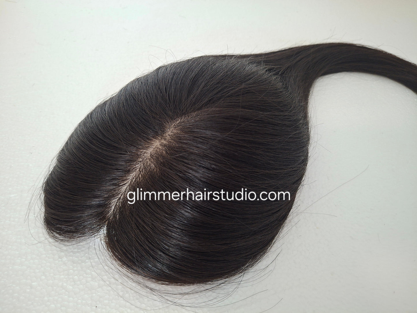 Reduced- Bella quality human hair topper, silk and weft base, lace front, 16 inches long, 1b soft black