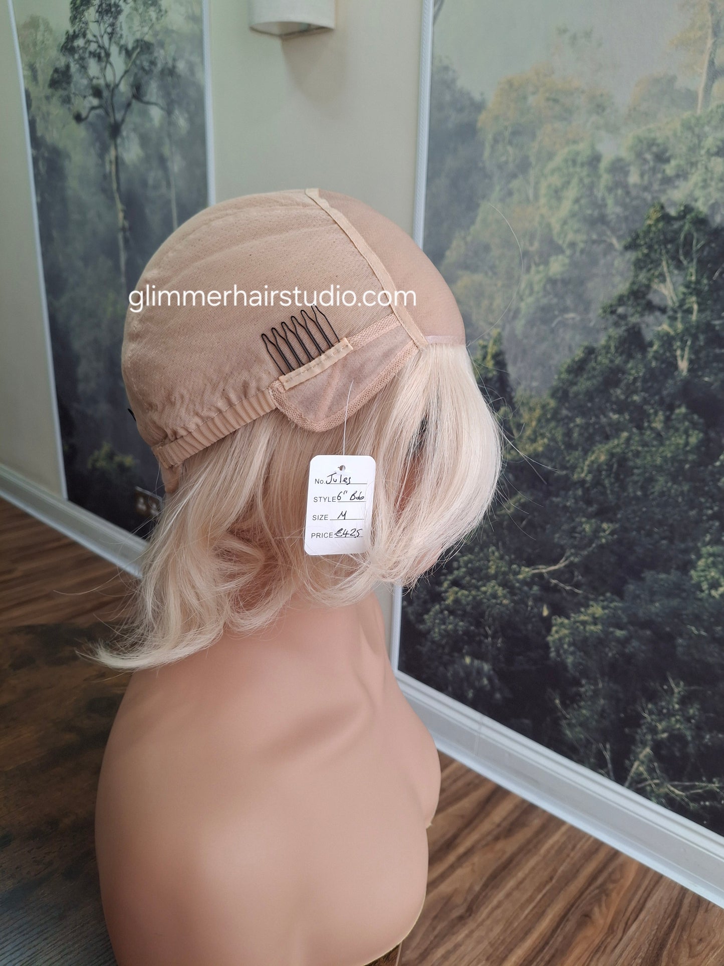 Julie human hair bob wig, fully hand tied, soft cap, M, butter cream
