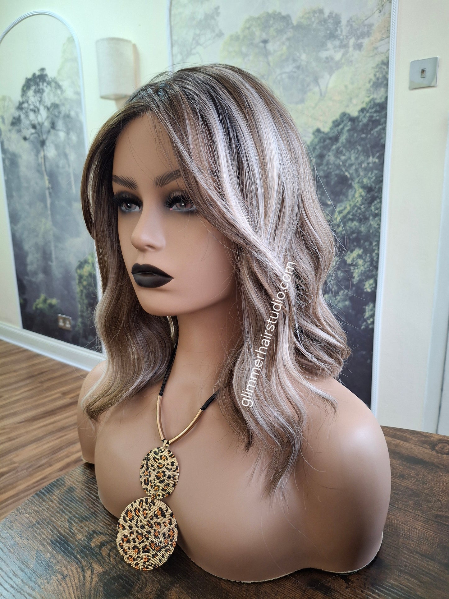 Zoe monofilament top fibre wig, wavy texture, medium adjustable cap, coffee and cream