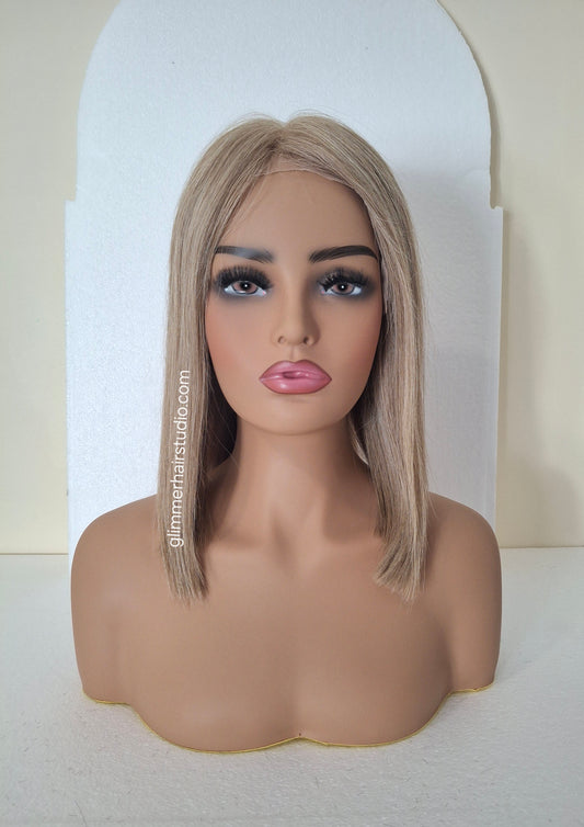 Lila human hair lace and silk wig, frosted fairytale, medium