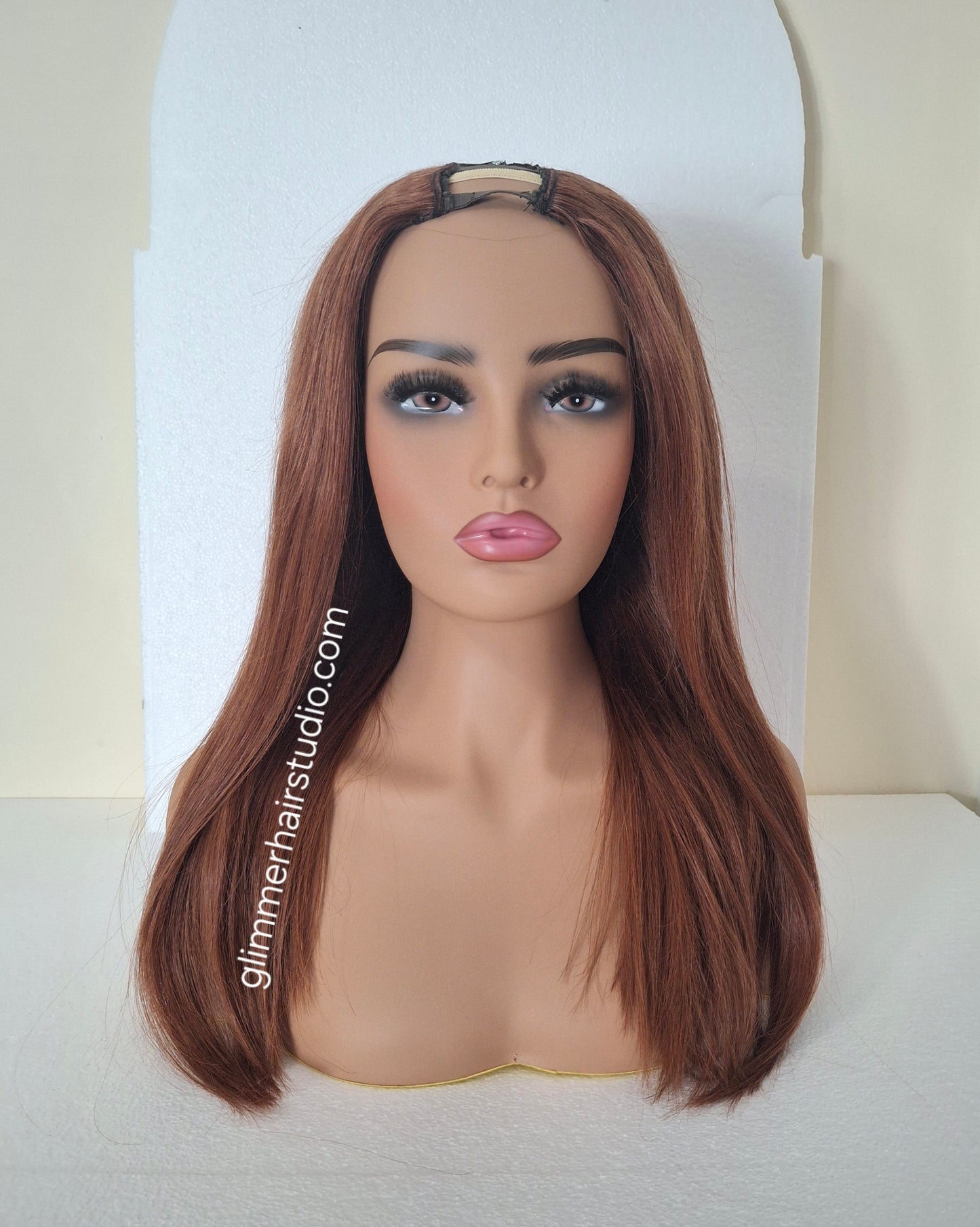 Grace U part wig, 100% human hair, #33- dark auburn, 18  inches long