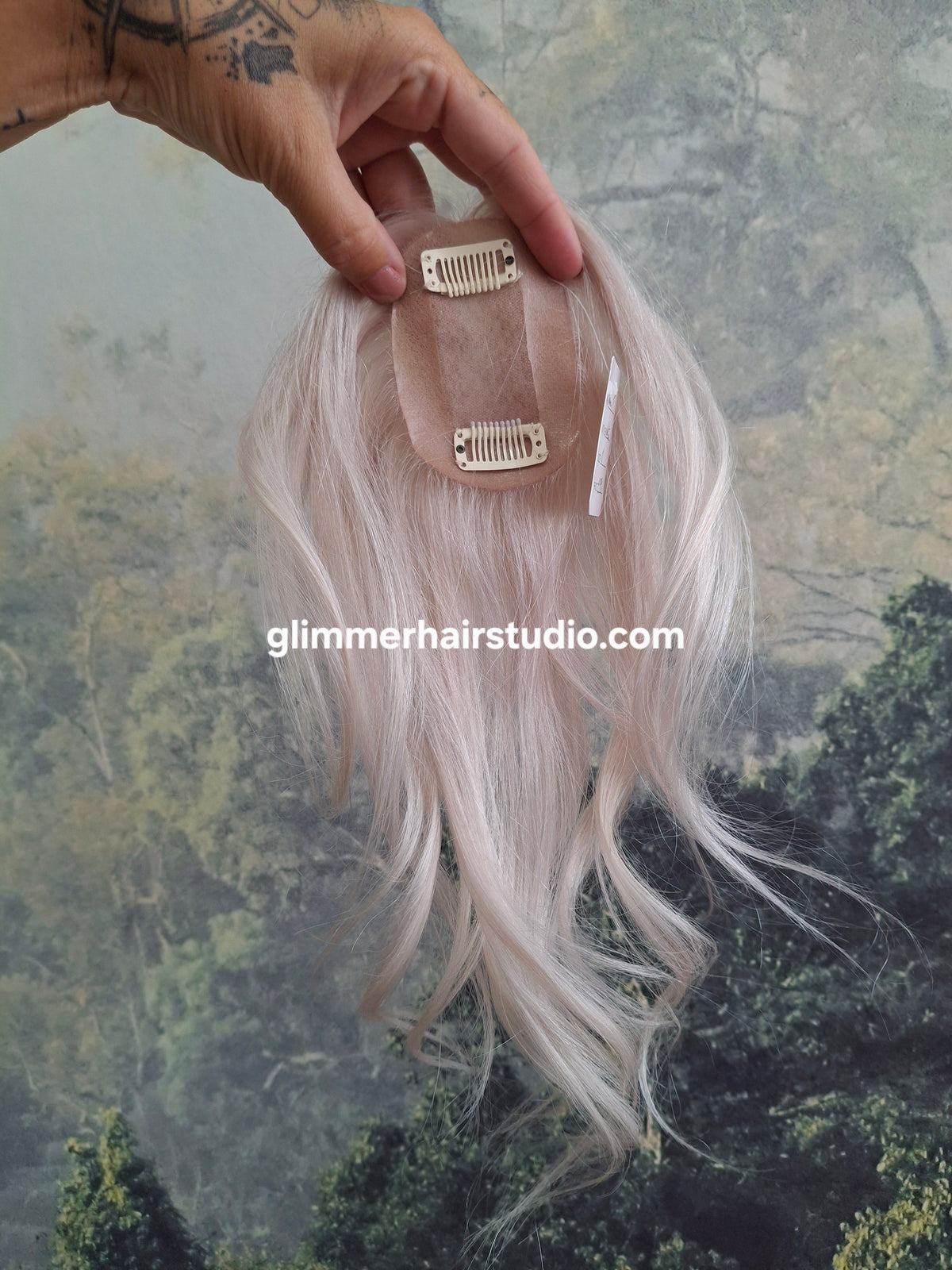 Teeny topper, silver white, silk base human hair booster, 12 inches long