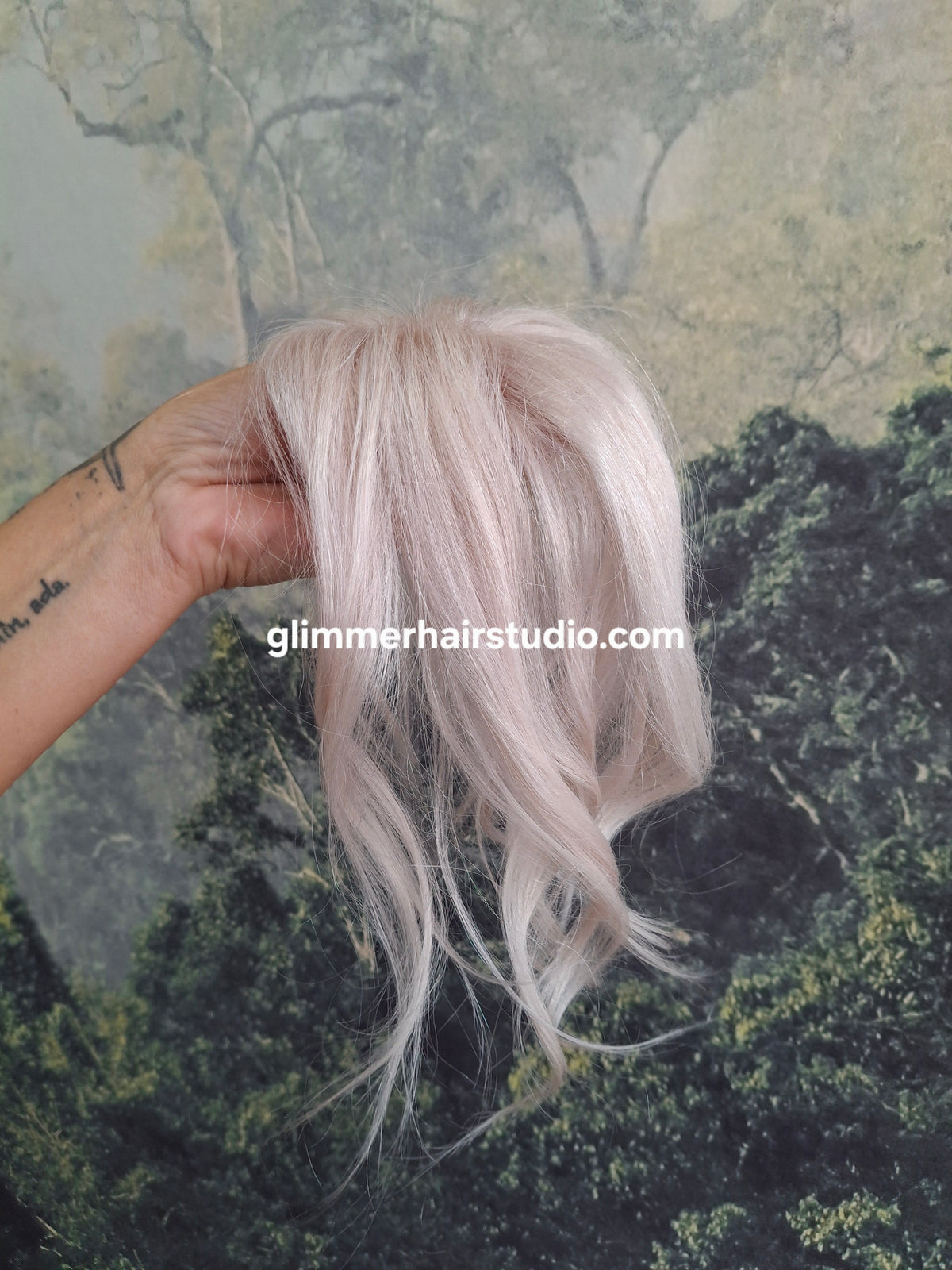 Teeny topper, silver white, silk base human hair booster, 12 inches long