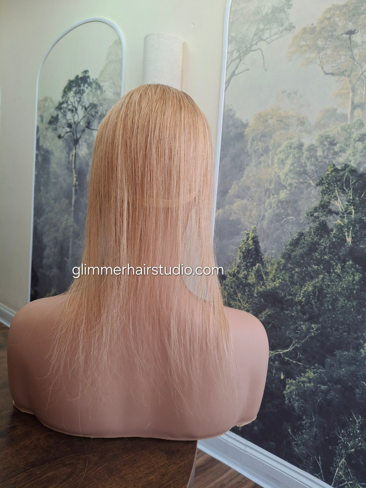 Teeny topper, strawberry blonde with root, silk base human hair booster, 14 inches long