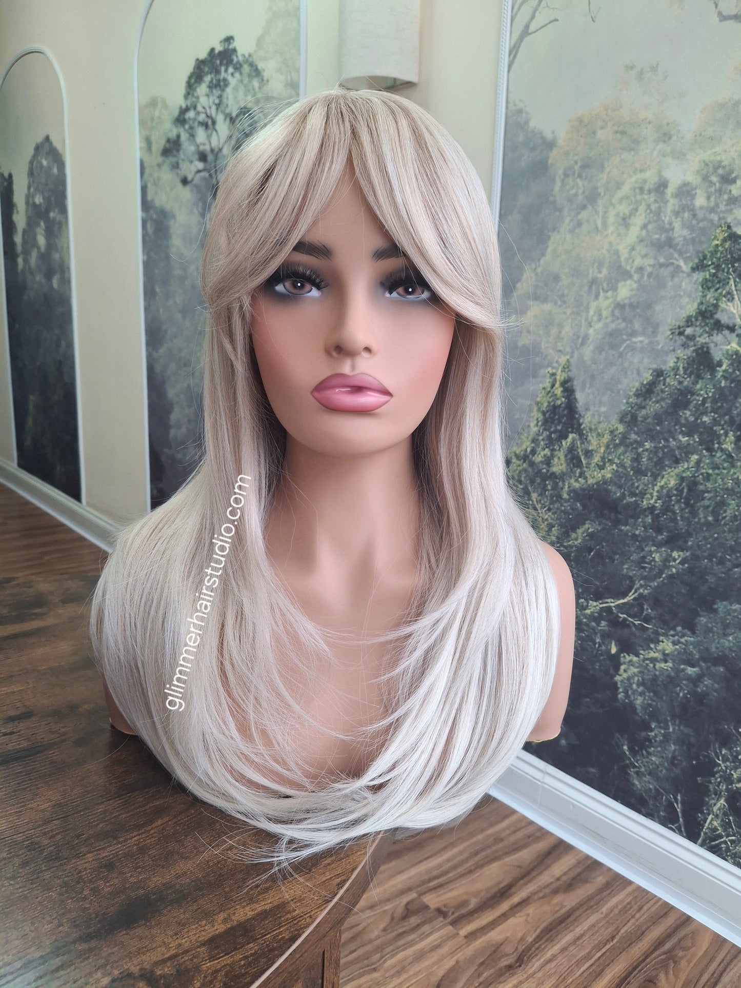 Amy budget friendly fibre wig, long layers, light beige blonde, Medium adjustable cap