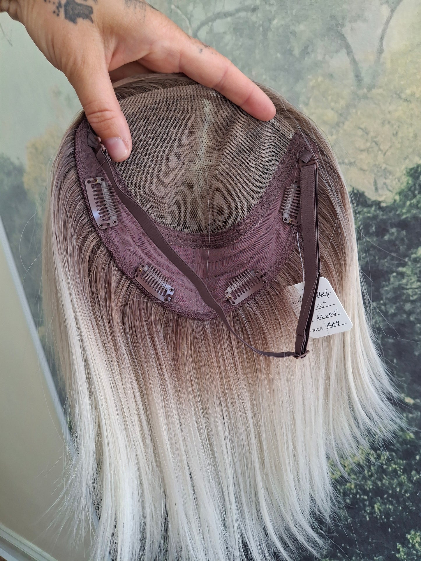 Baby Callie Fibre topper, lace closure with weft, large size, full coverage, snowflake blonde, 12 inches long