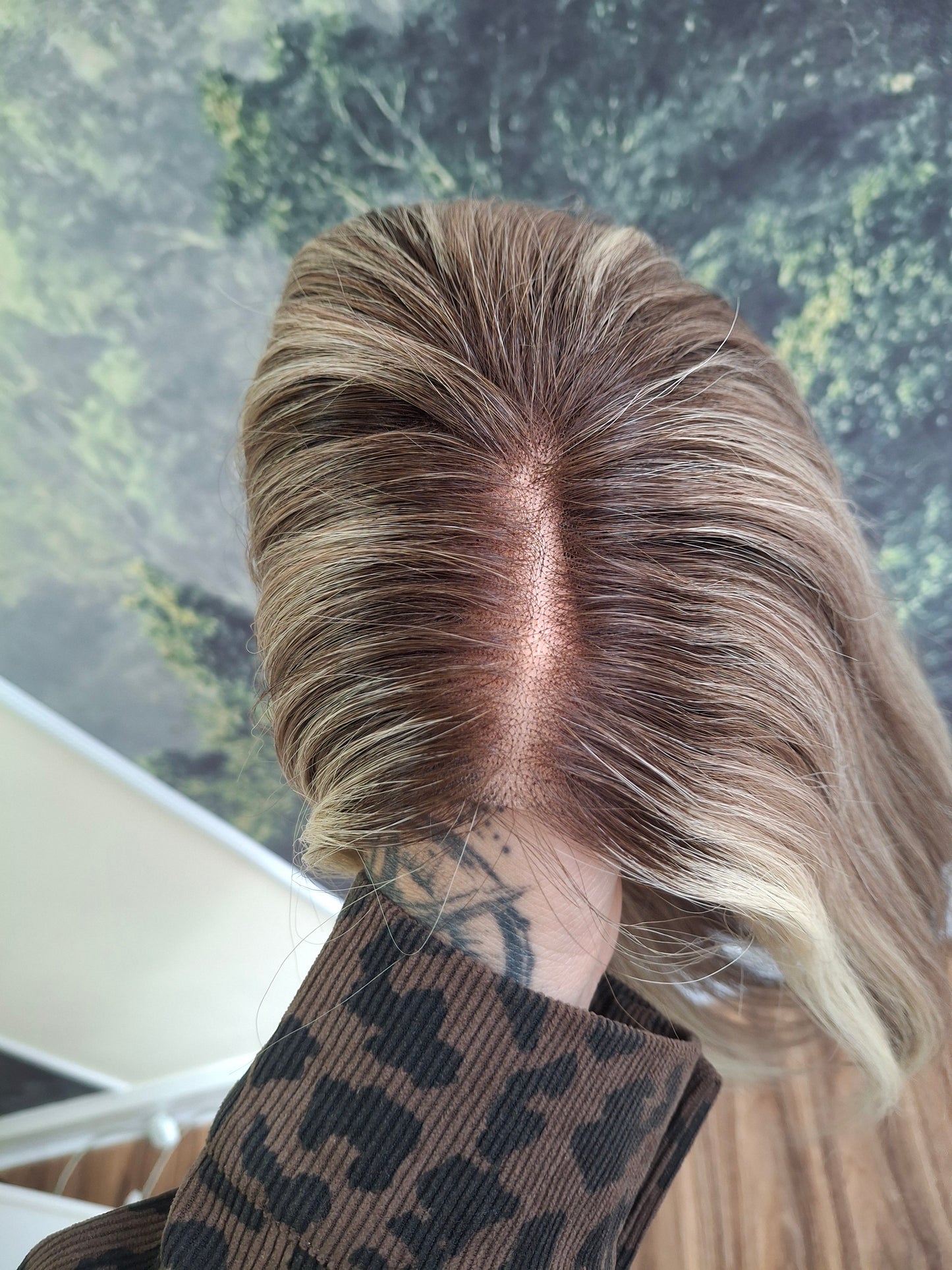 Baby Callie topper, swiss lace closure with weft, large size, full coverage, smoke and ash, 12 inches long