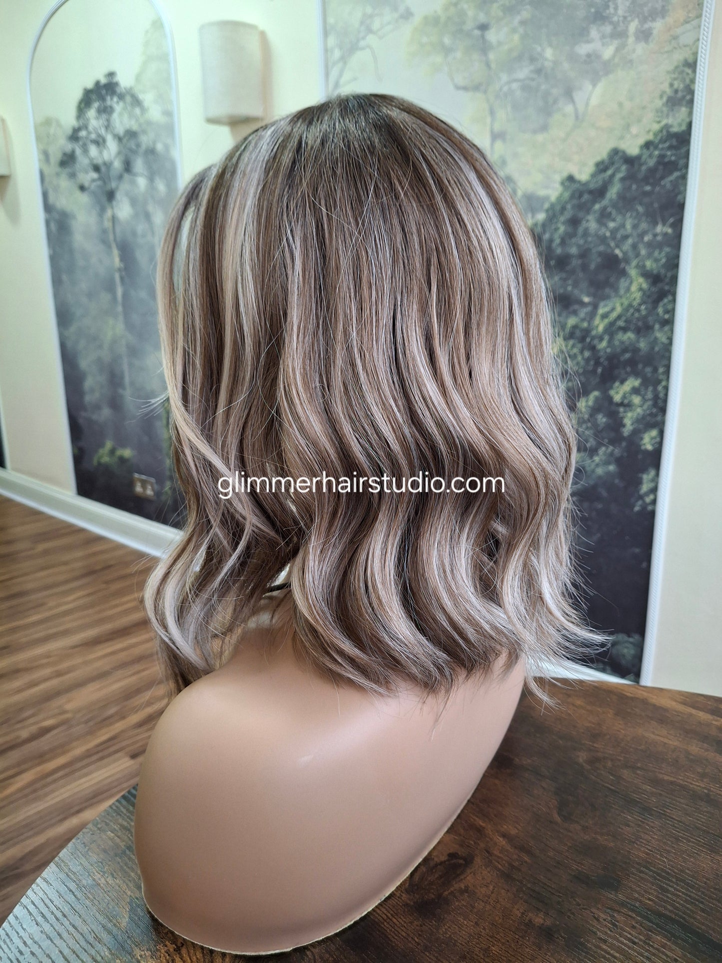 Zoe monofilament top fibre wig, wavy texture, medium adjustable cap, coffee and cream