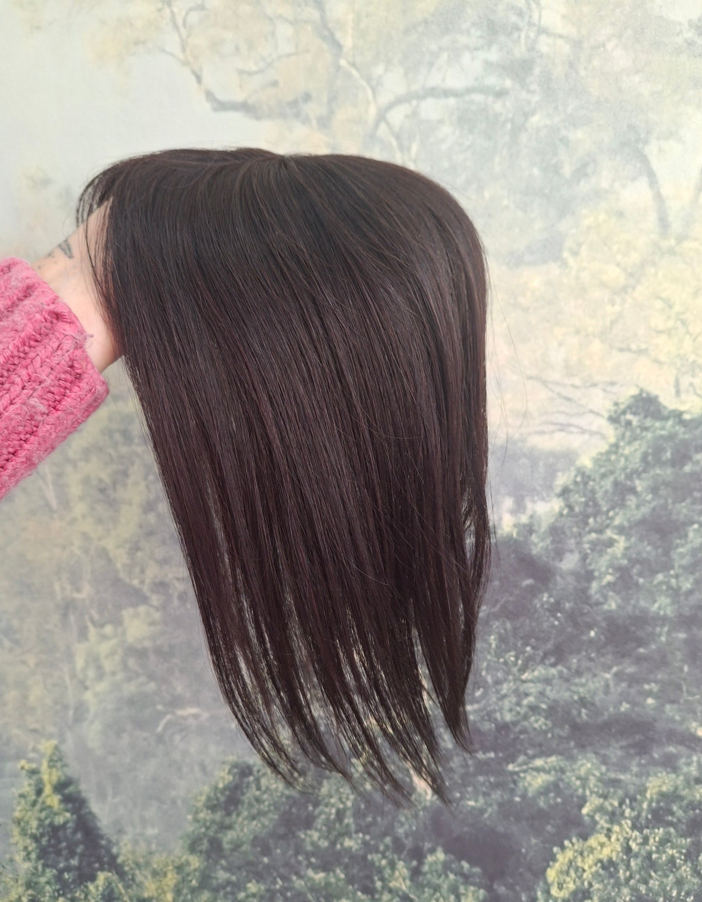 Betty lace and weft base human hair topper, small, lightweight, soft black