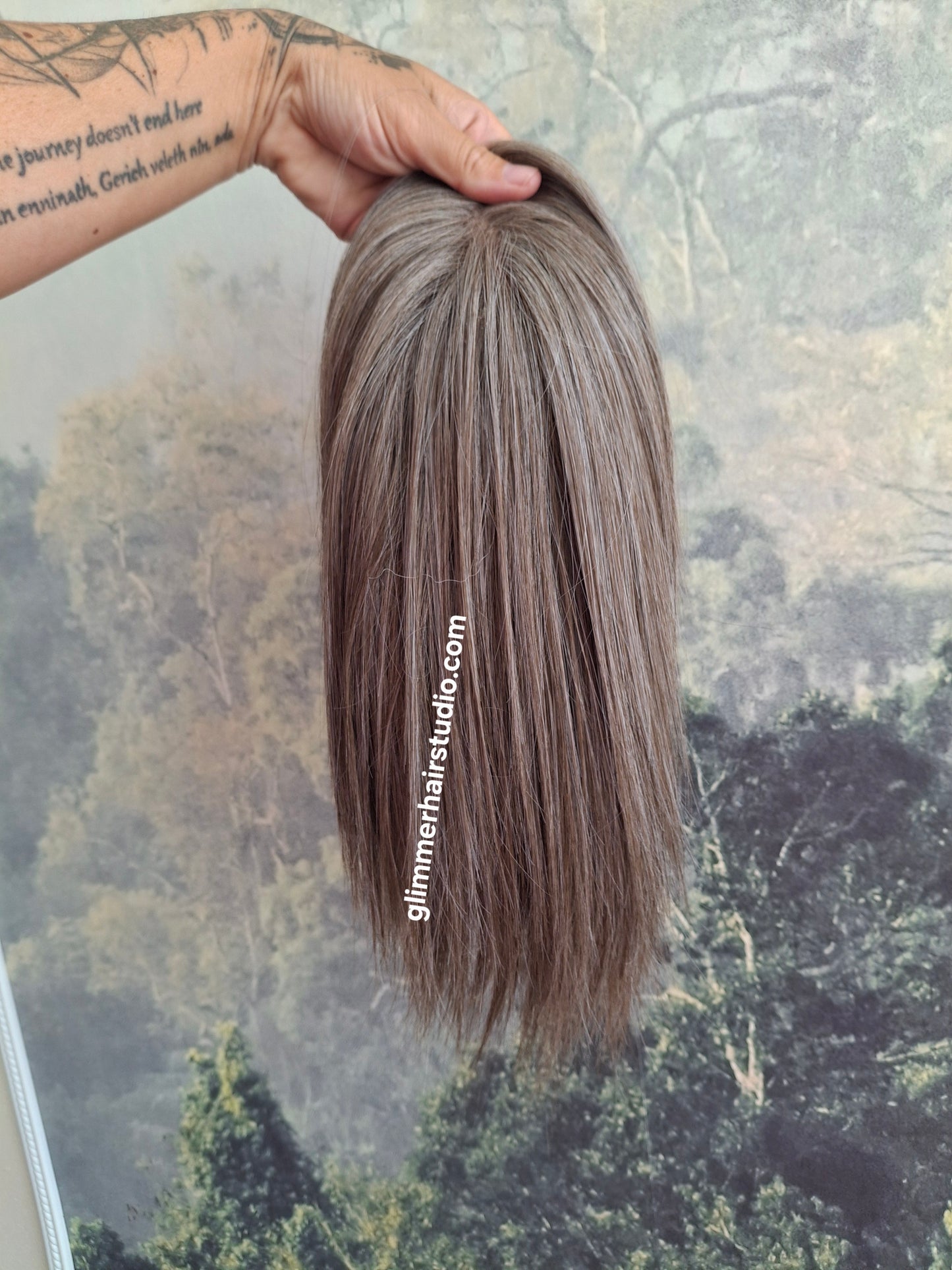 Baby Callie Fibre topper, lace closure with weft, large size, full coverage, middle grey, 12 inches long