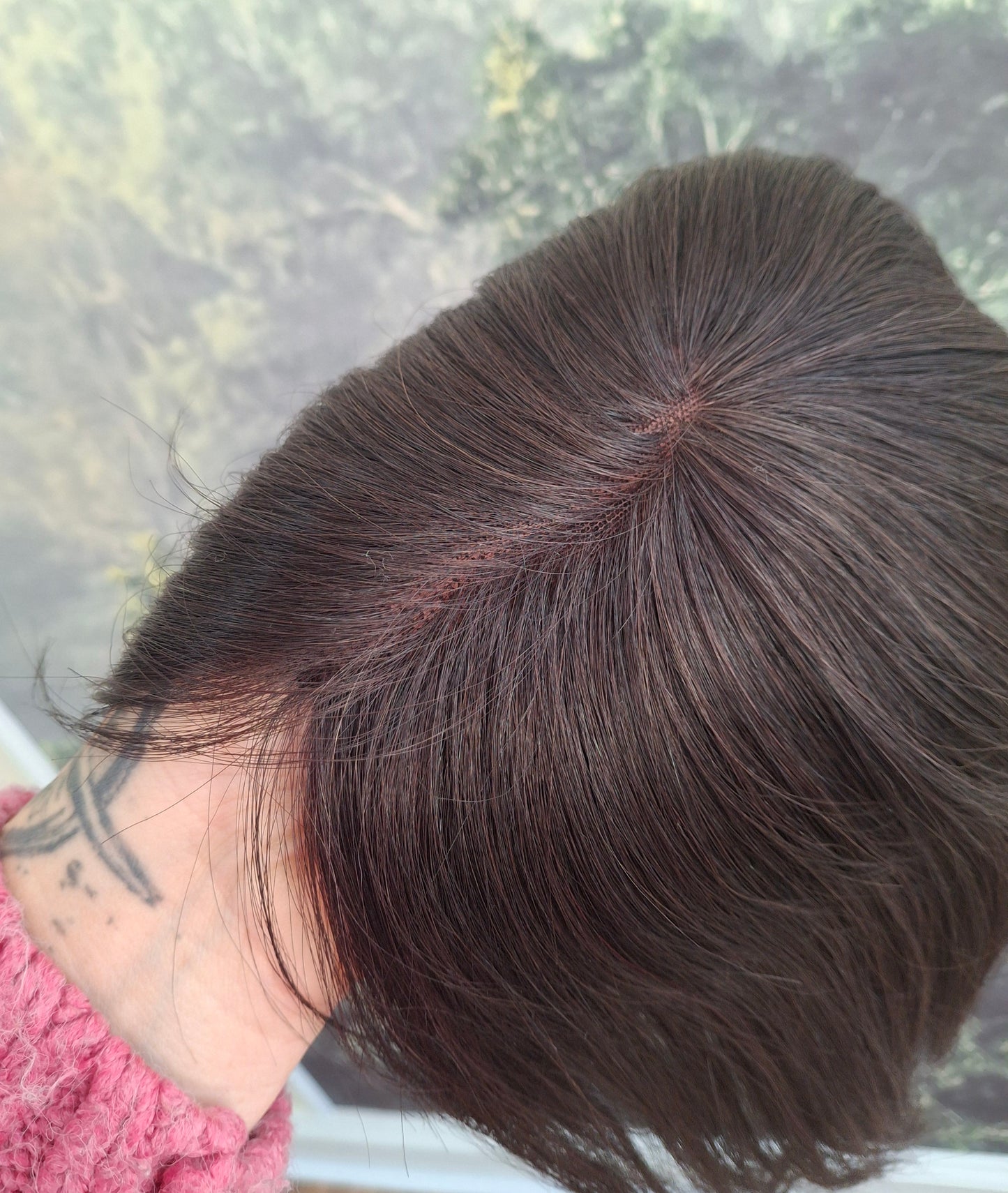 Betty lace and weft base human hair topper, small, lightweight, soft black