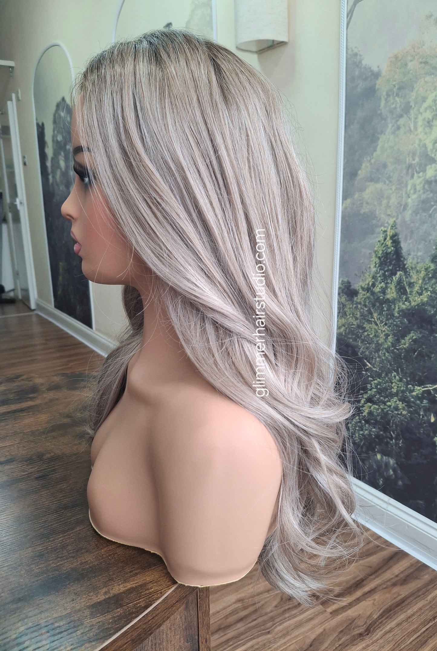 Zoe monofilament top fibre wig, bodywave texture, medium adjustable cap, smokey Joe