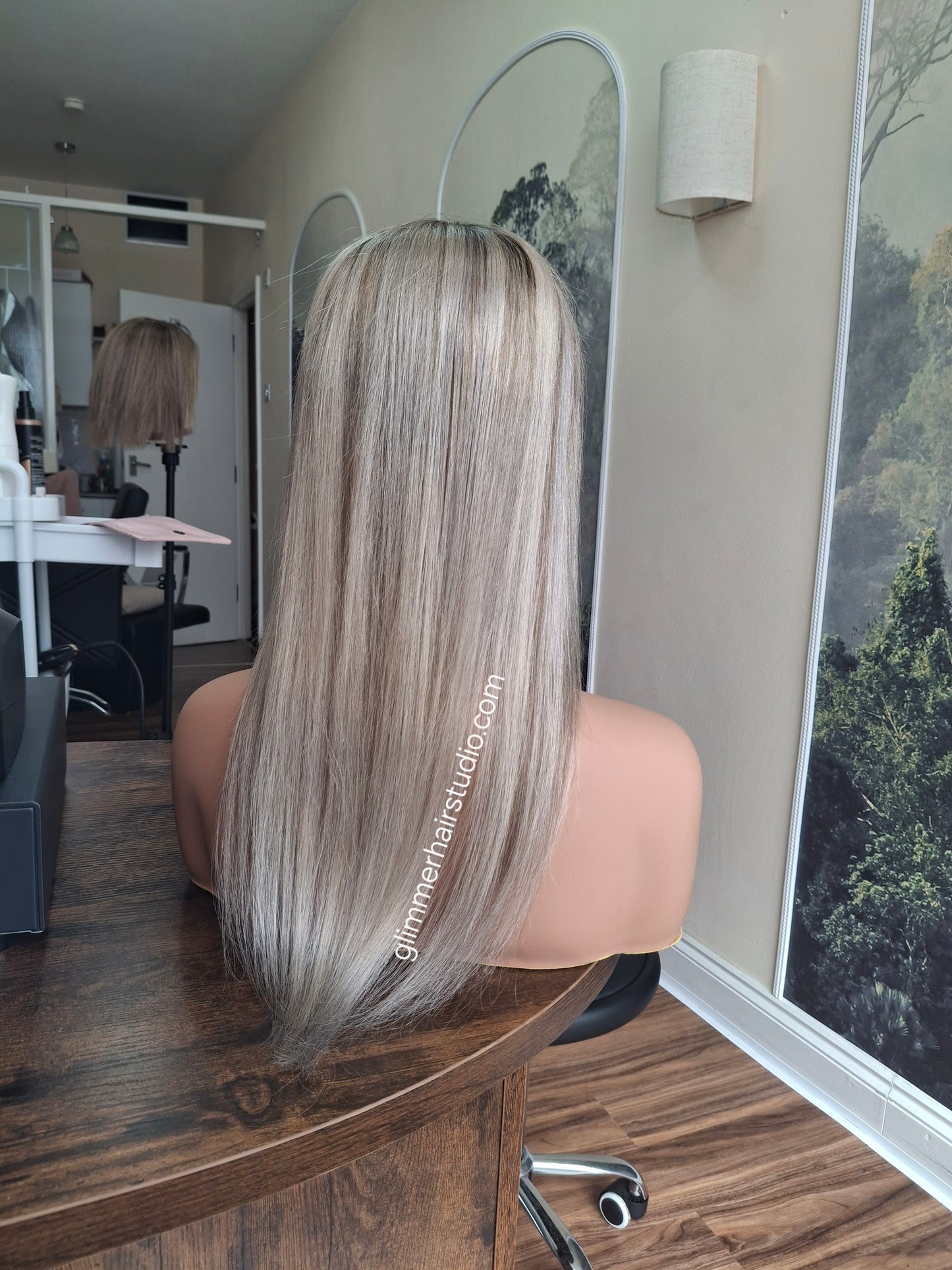 Mila quality human hair topper, full silk base, handmade, 18 inches long, #960- shadows and dust
