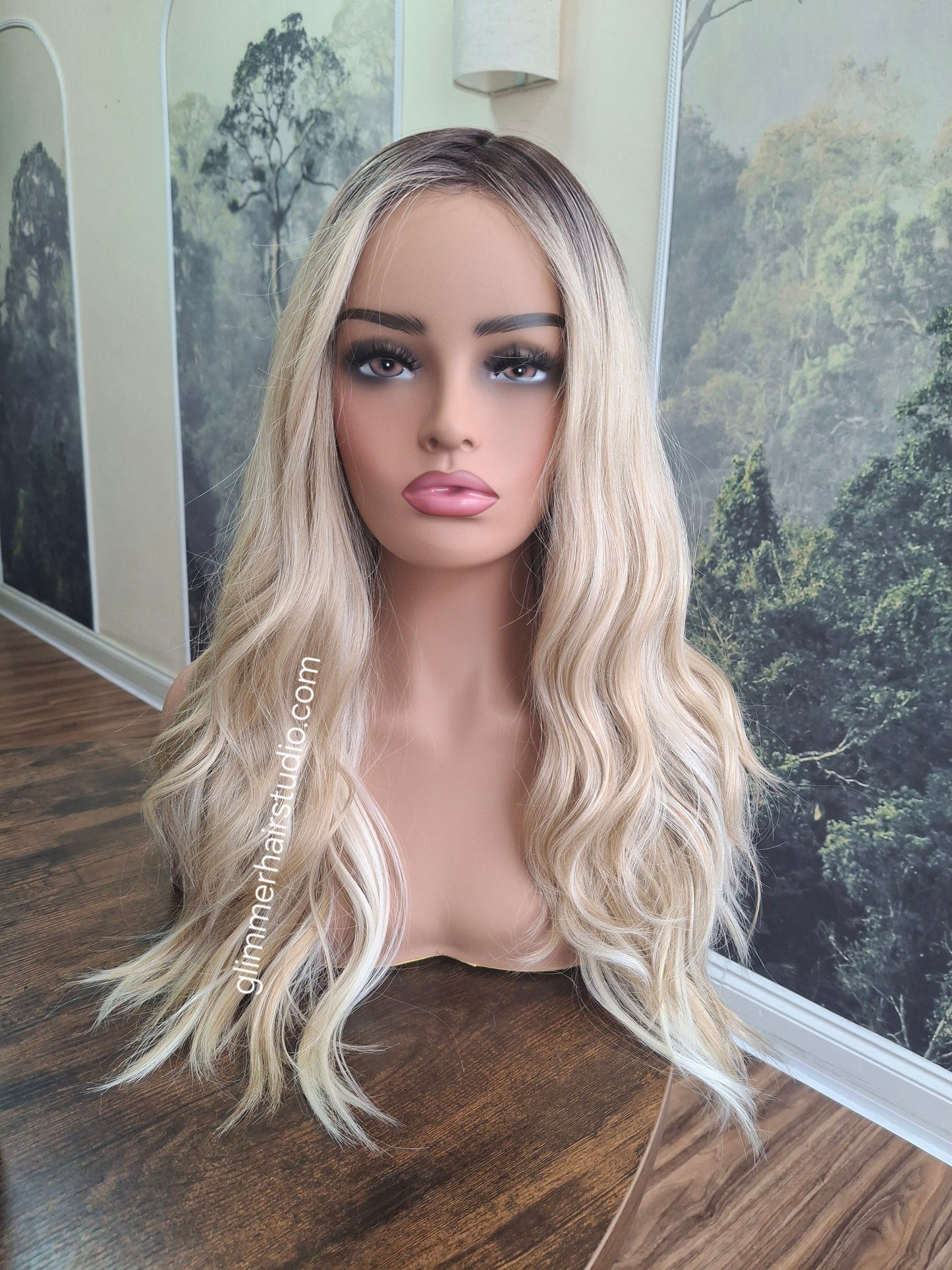 Zoe monofilament top fibre wig, beach wave texture, medium adjustable cap, honeysuckle