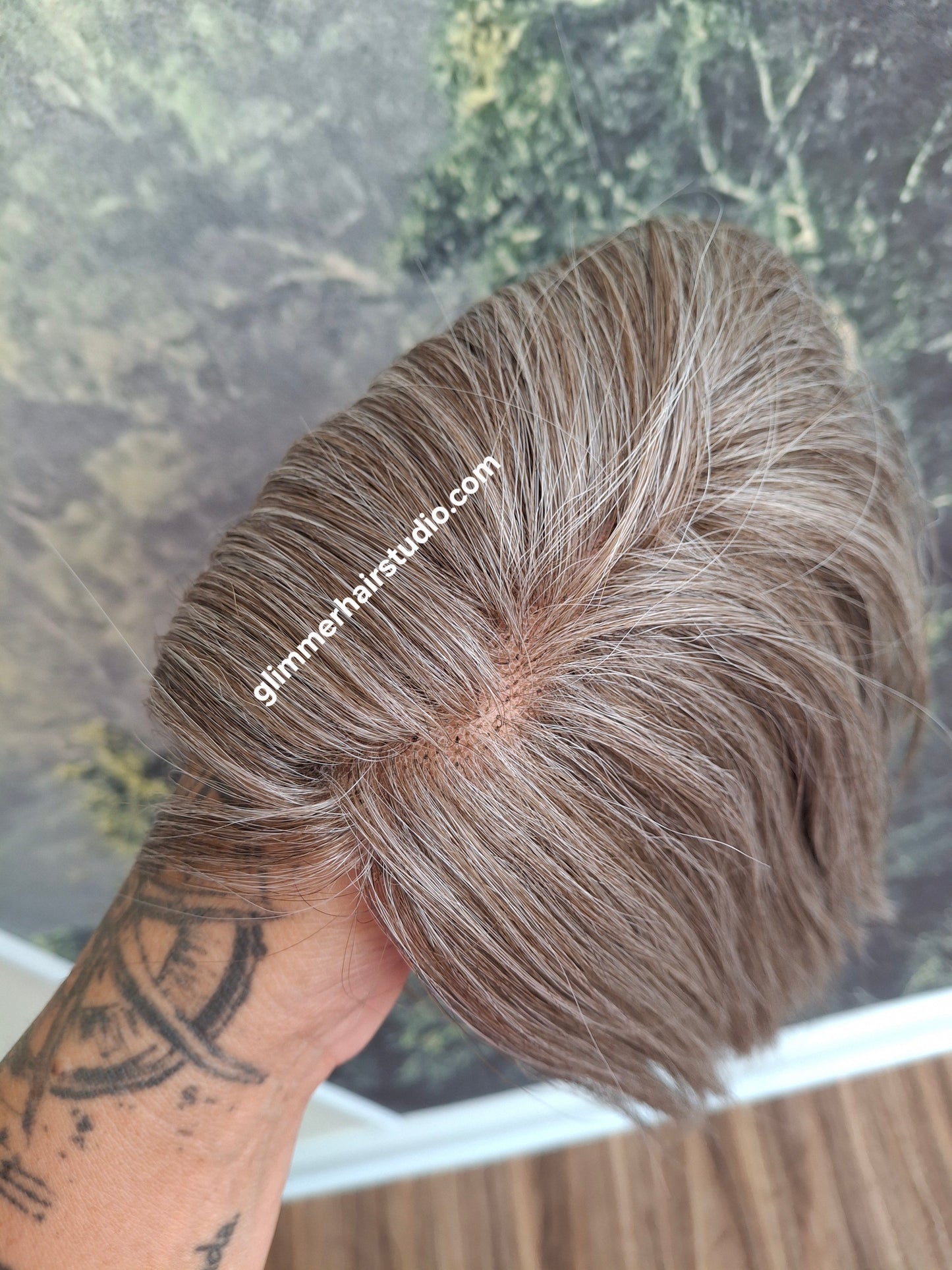 Baby Callie Fibre topper, lace closure with weft, large size, full coverage, middle grey, 12 inches long
