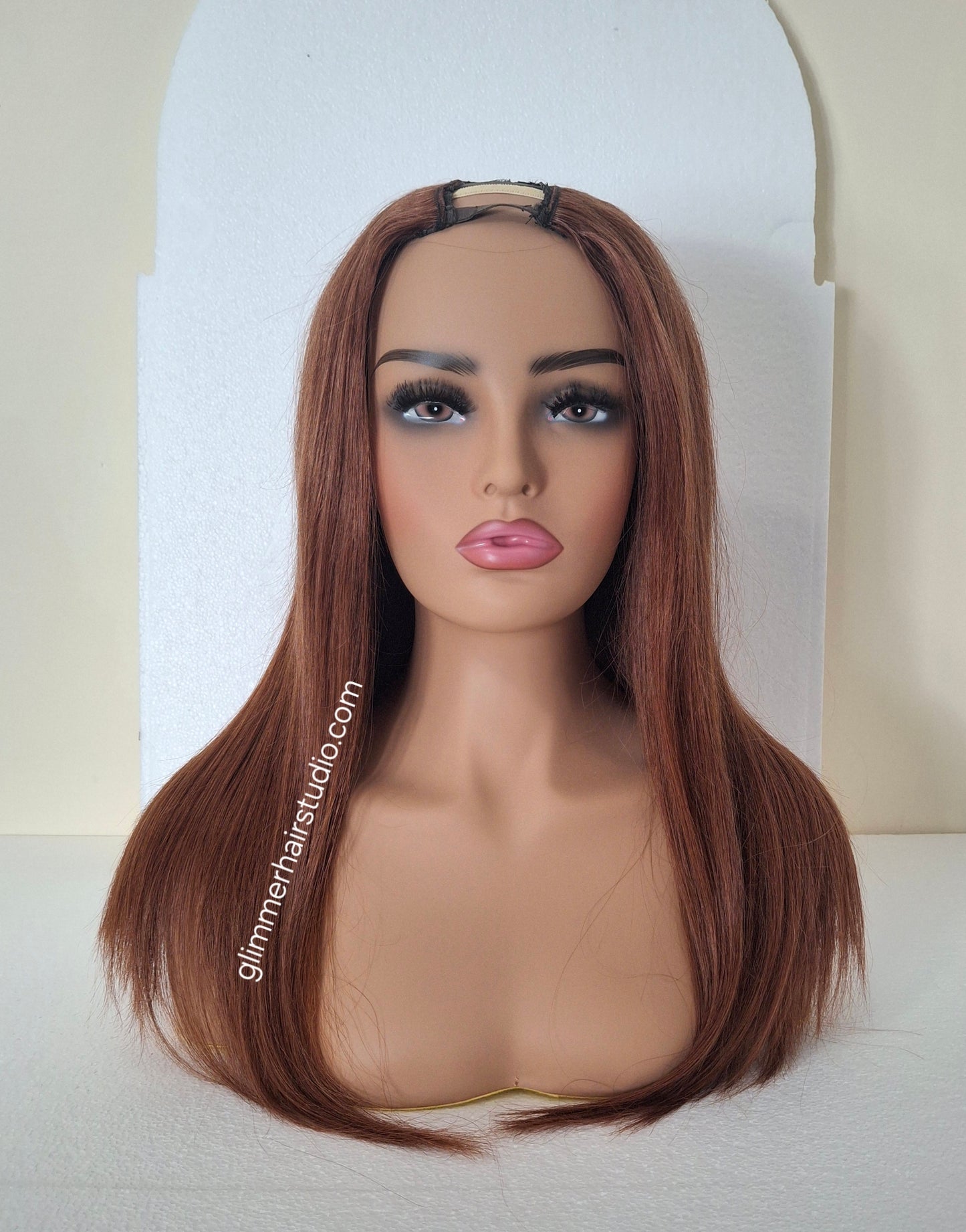 Grace U part wig, 100% human hair, #33- dark auburn, 18  inches long