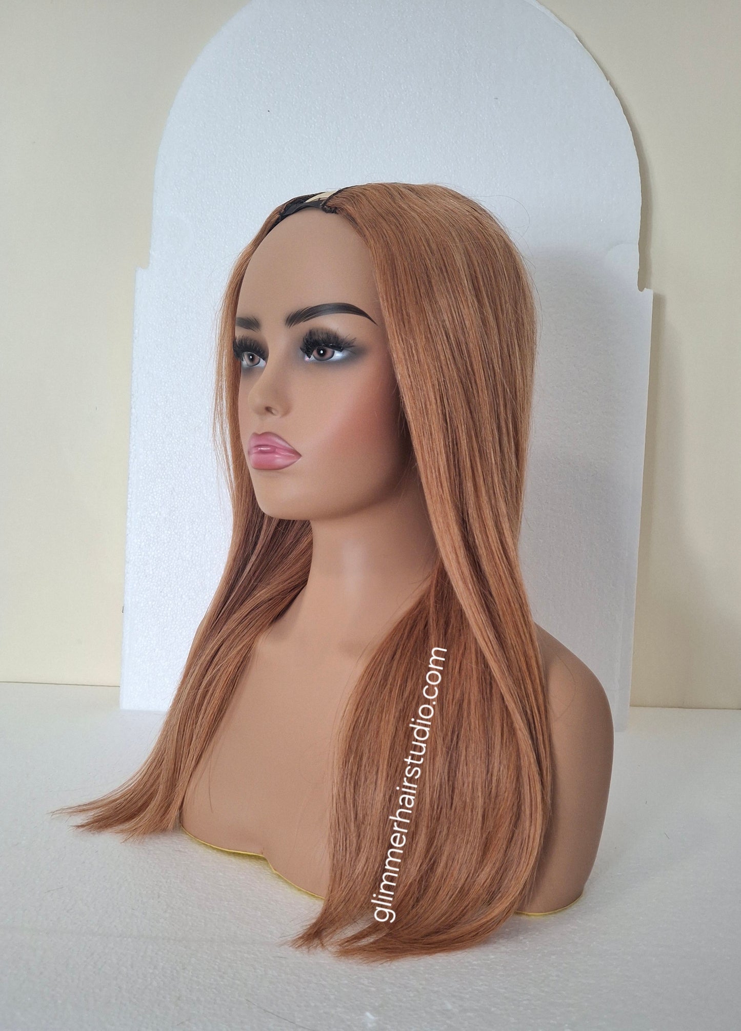 Grace U part wig, 100% human hair, #30- light auburn, 18  inches long