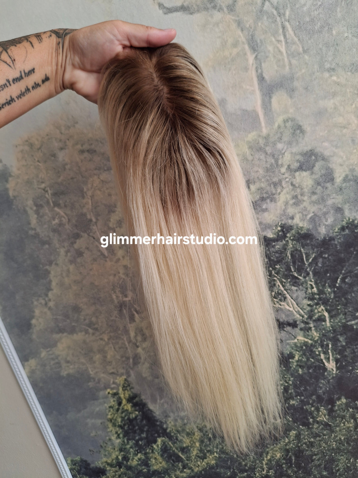 Elle silk base parting topper, 3*5 inch, rooted blonde