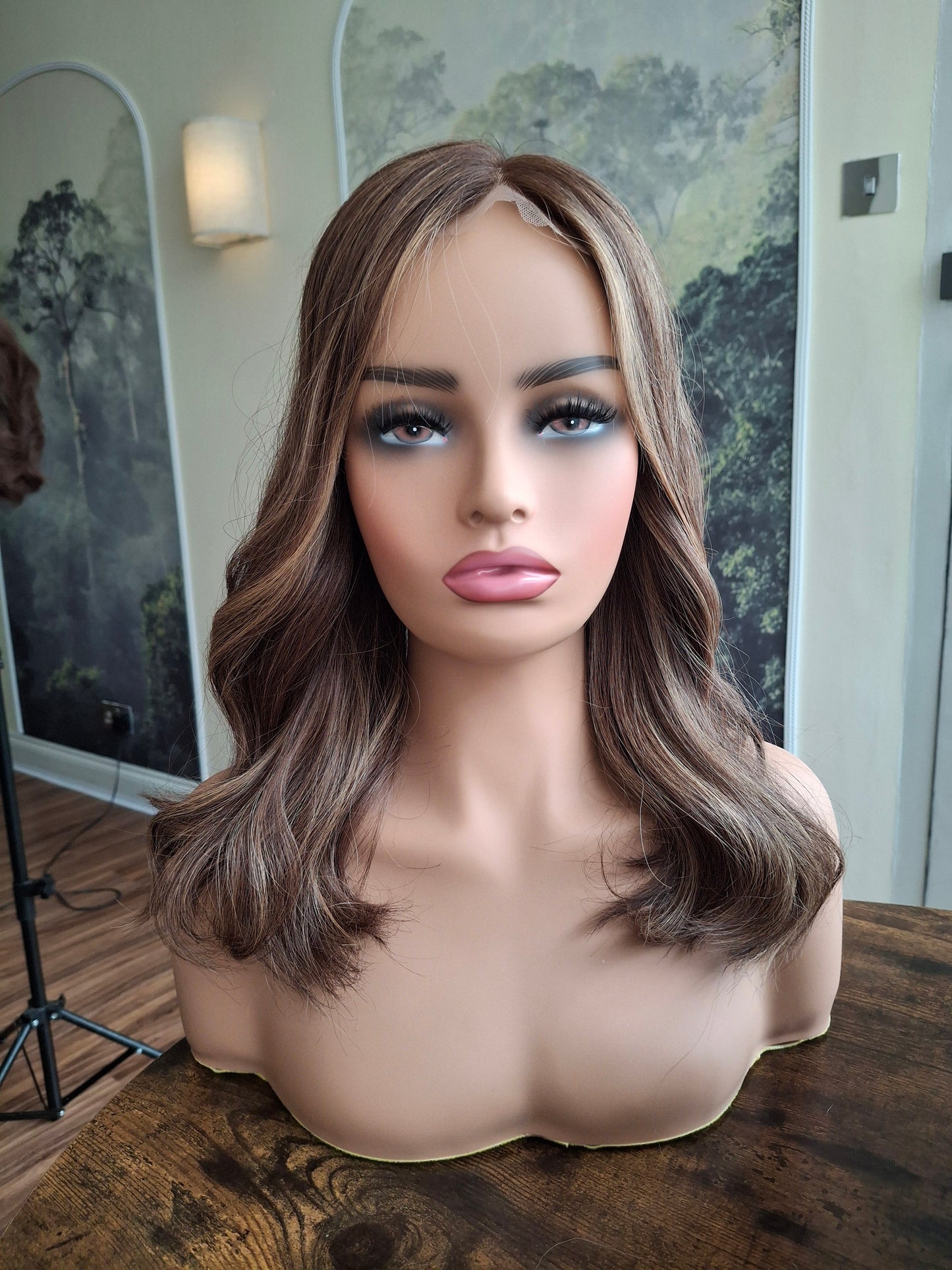 Callie topper, swiss lace closure with weft, large size, full coverage, Spiced Coffee, 14 inches long