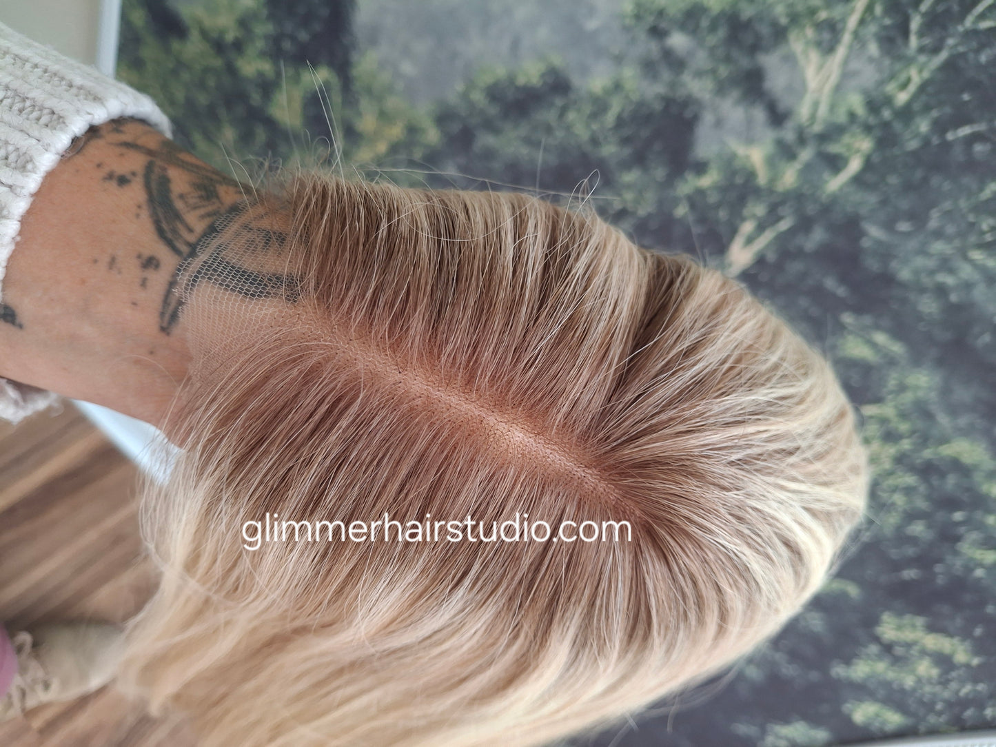 Callie topper, swiss lace closure with weft, large size, full coverage, buttered toast, 14 inches long